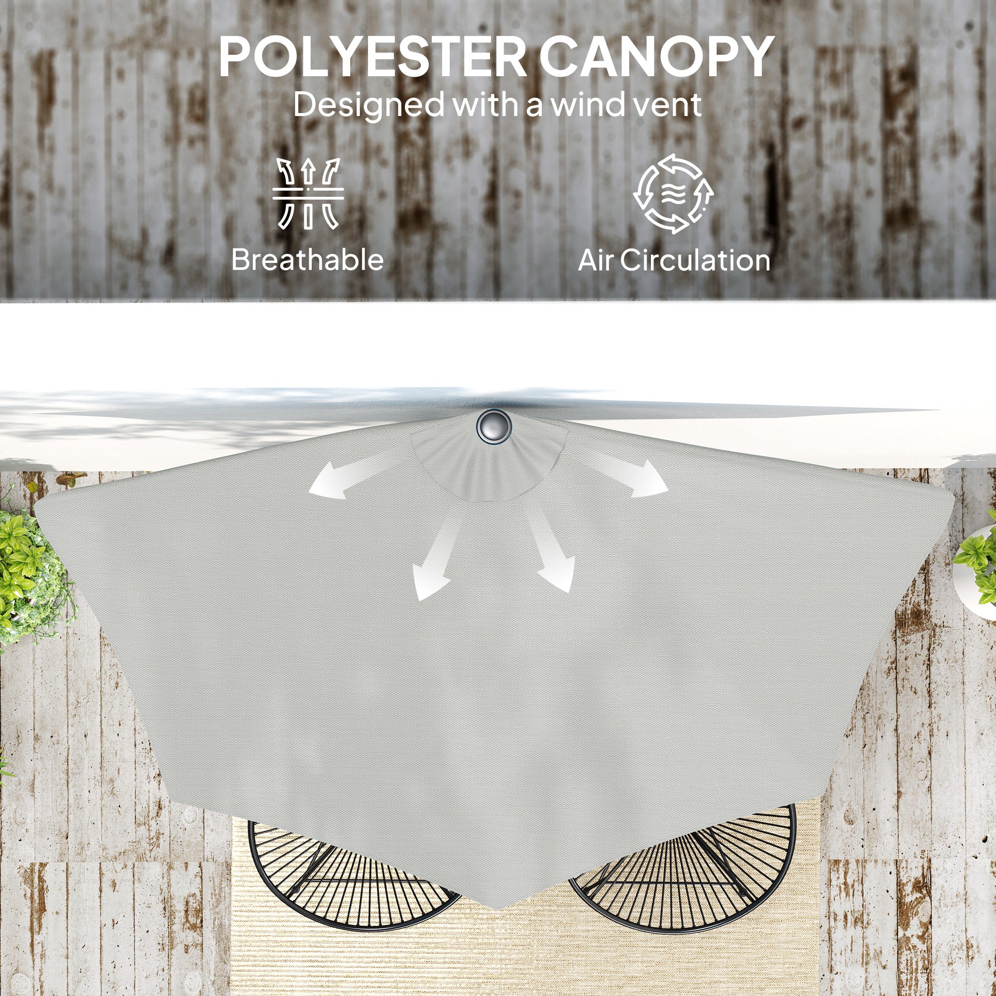9ft Half Round Umbrella Outdoor Patio Garden Balcony Parasol Window Sun Shade w/ 5 Ribs Light Grey