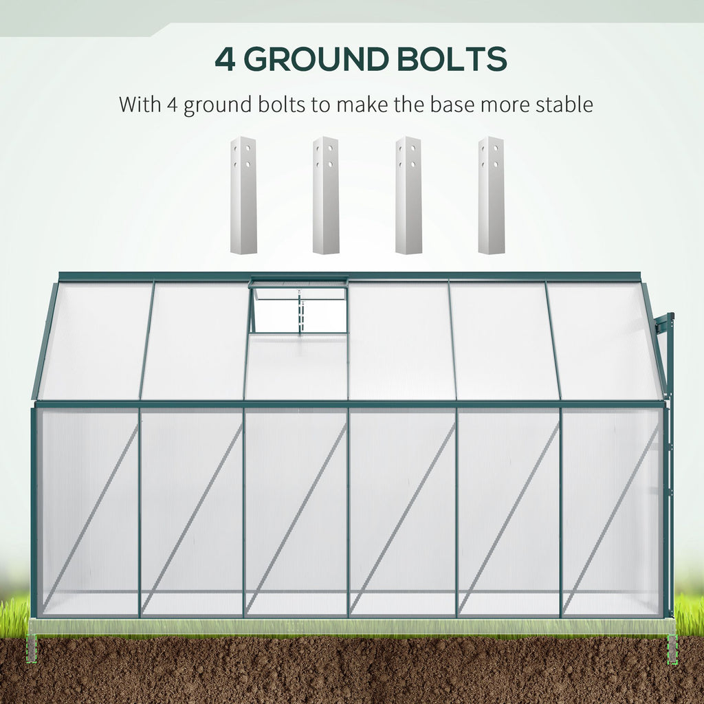 6' x 12' x 6.5' Polycarbonate Greenhouse, Walk-in Green House with Adjustable Roof Vent Galvanized Base Sliding Door Rain Gutter for Outdoor Garden Backyard, Green
