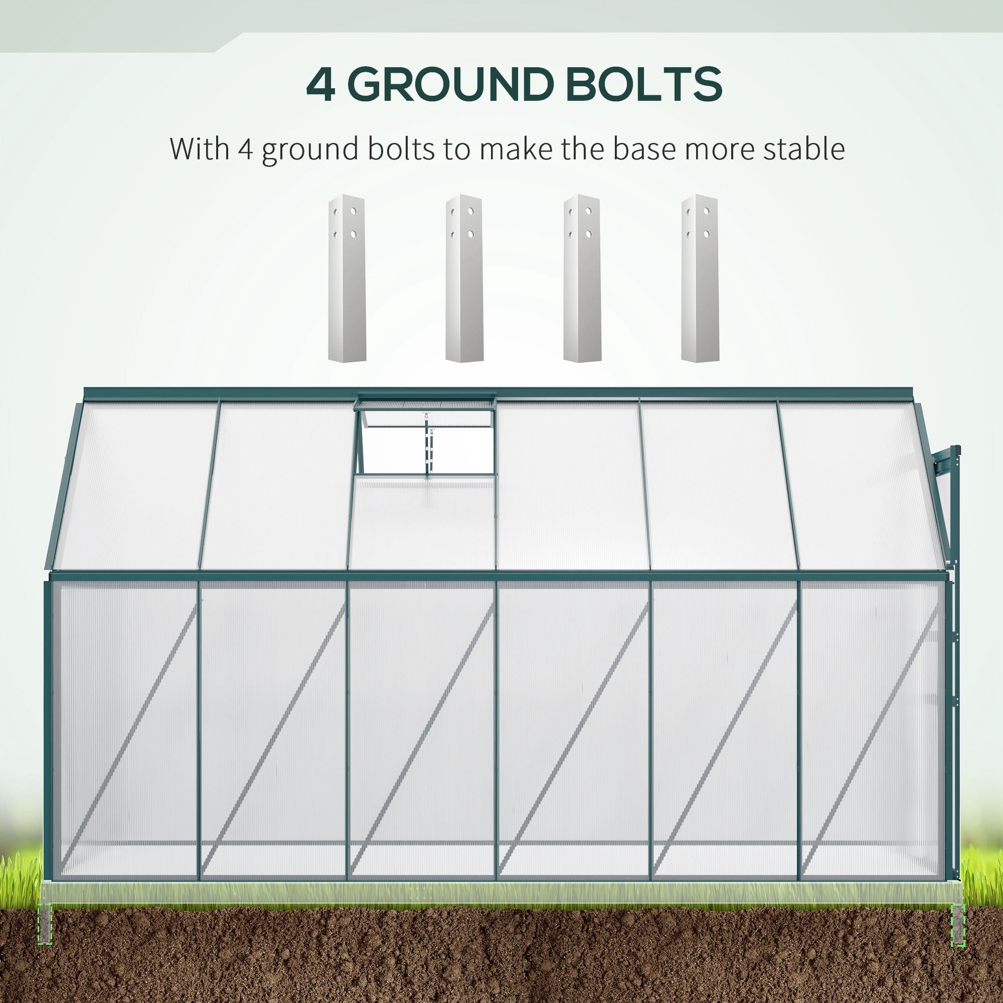 6' x 12' x 6.5' Polycarbonate Greenhouse, Walk-in Green House with Adjustable Roof Vent Galvanized Base Sliding Door Rain Gutter for Outdoor Garden Backyard, Green