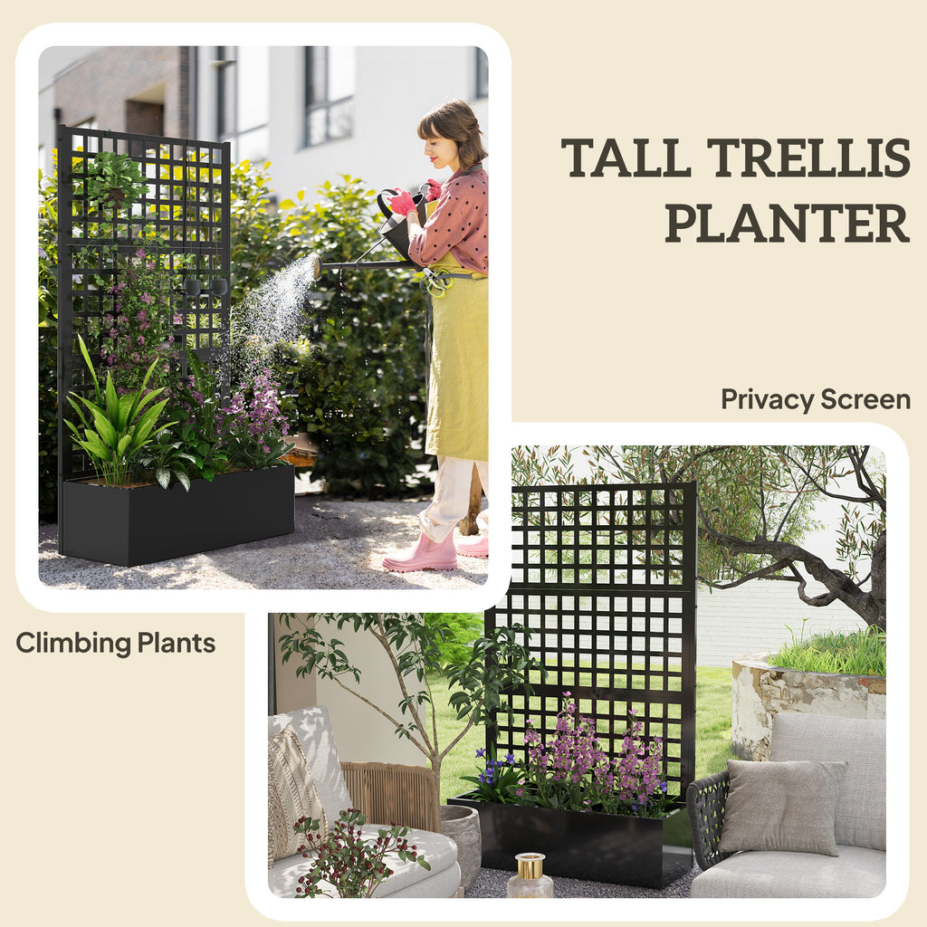 Galvanized Raised Garden Bed Planter Box with Trellis for Climbing Plants, Vegetable, Vines, 43" x 16" x 70"
