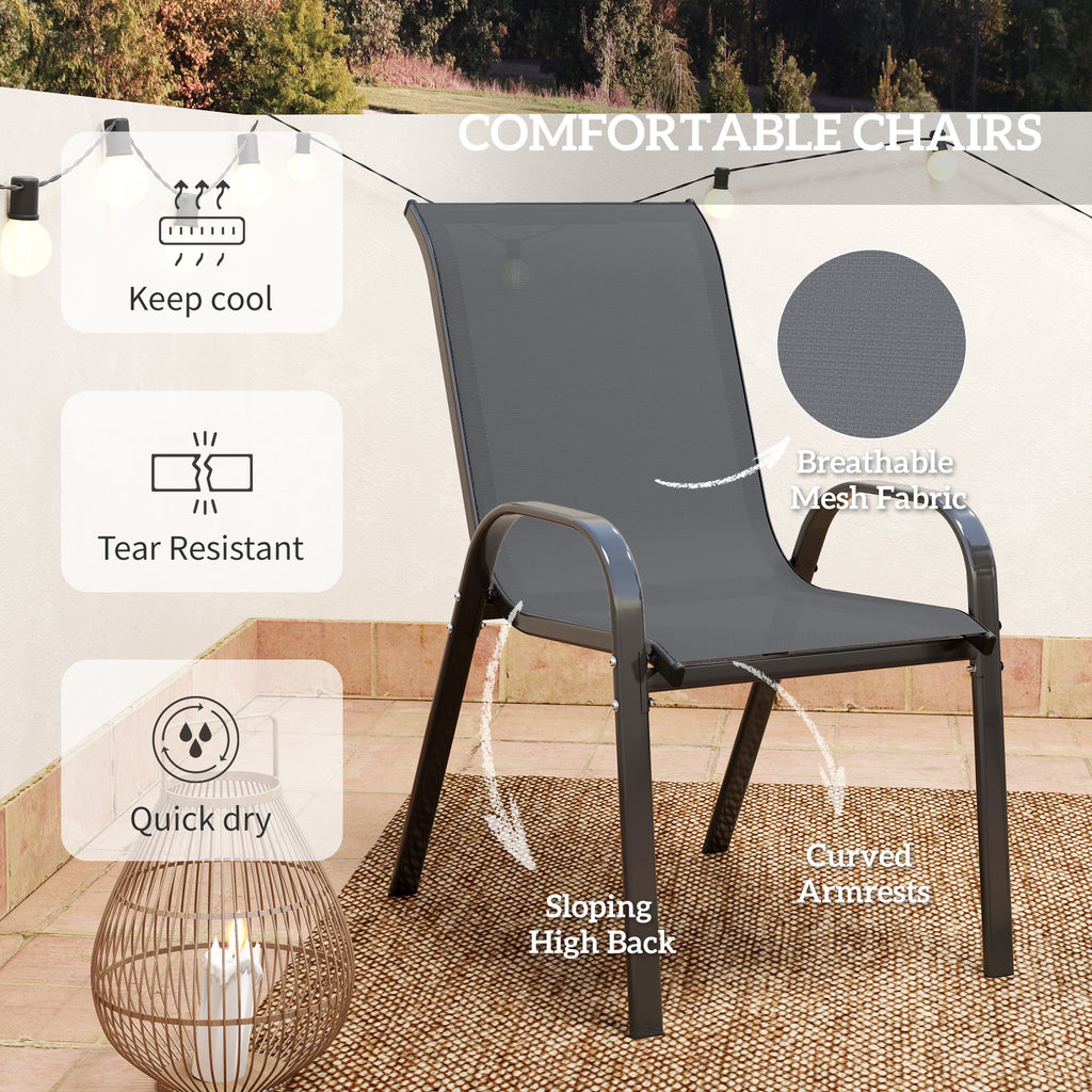 3 Pieces Bistro Set, Small Patio Furniture Set with Stackable Mesh Chairs, Glass Table for Garden, Balcony, Dark Grey
