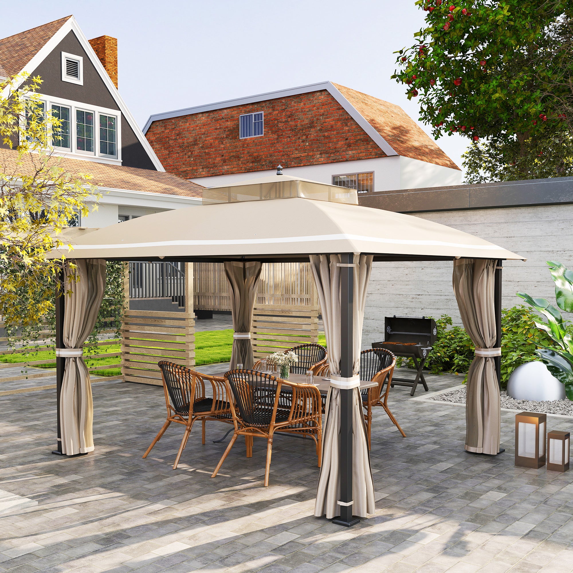 10' x 12' OutdoorÂ Gazebo,Â Double Roof Patio Gazebo Canopy with Netting and Curtains for Garden, Lawn, Backyard, Deck