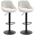 Bar Stools Set of 2, Swivel Counter Height Barstools with Adjustable Height and Cutout Back, Velvet Upholstered Bar Chairs with Round Metal Base and Footrest, Cream