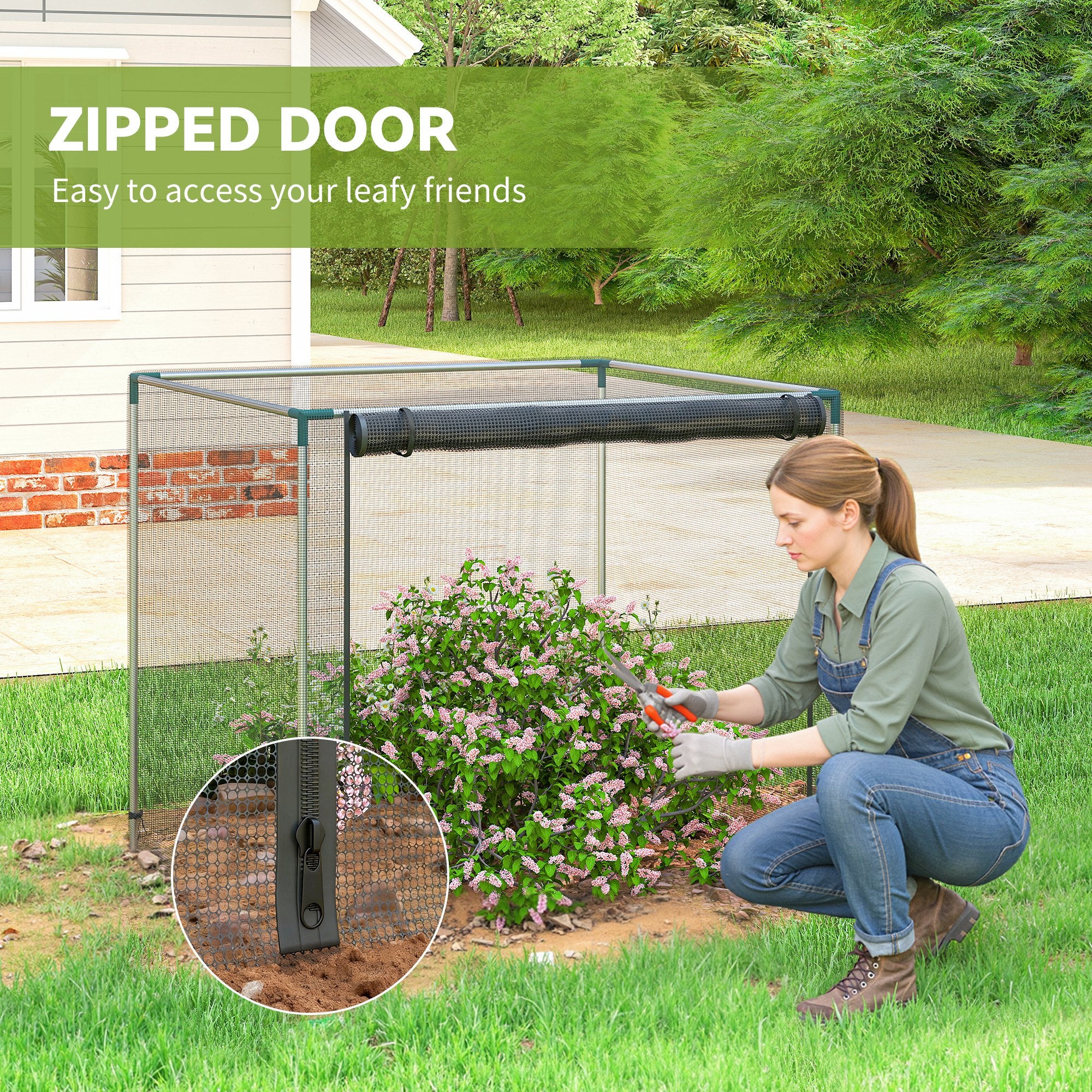 Galvanized Steel Crop Cage, Plant Protection Tent with Zippered Door, 4' x 4', Black