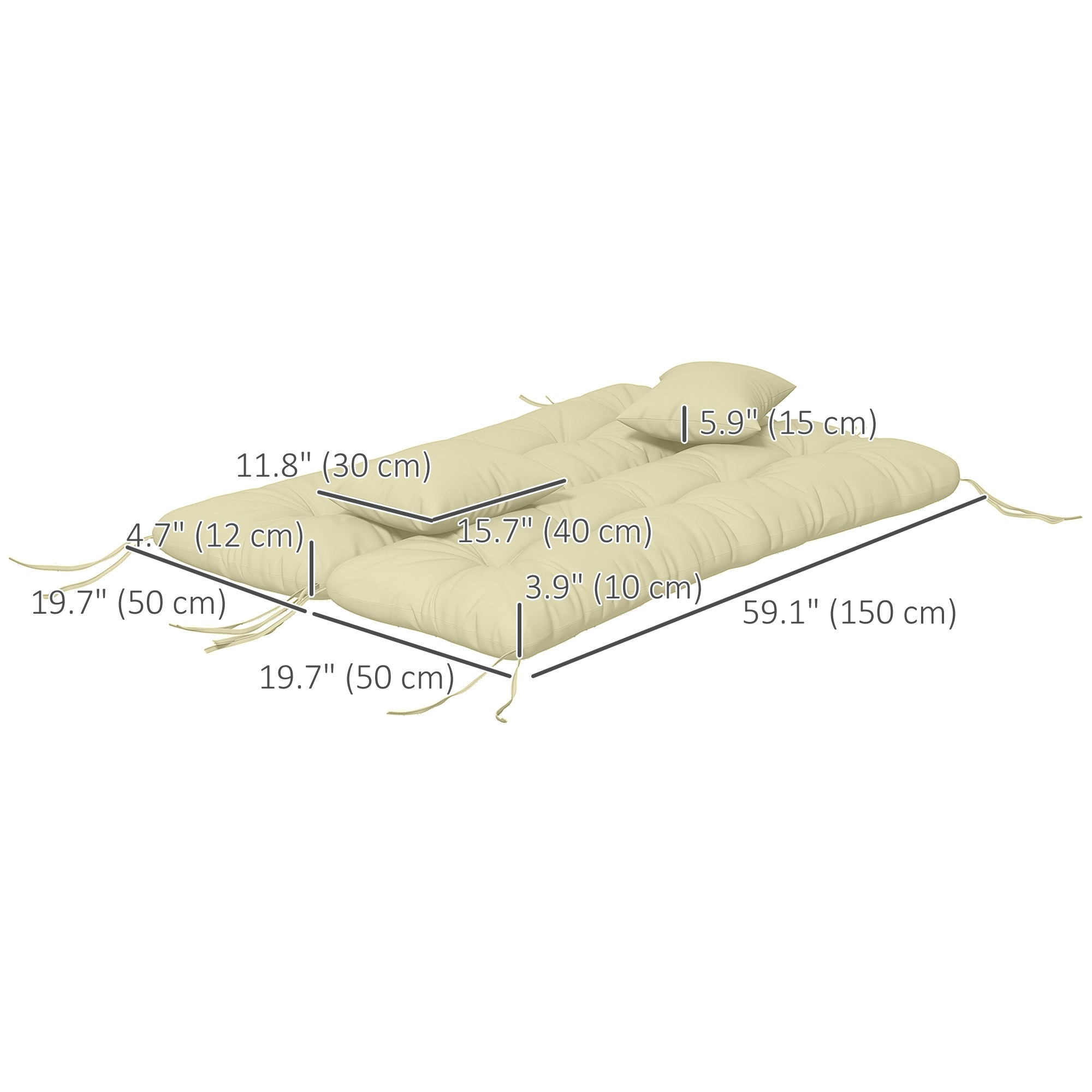 4-Piece Back and Seat Cushion Pillows Replacement and Pillows, Patio Chair Cushions Set with Ties, Cream White