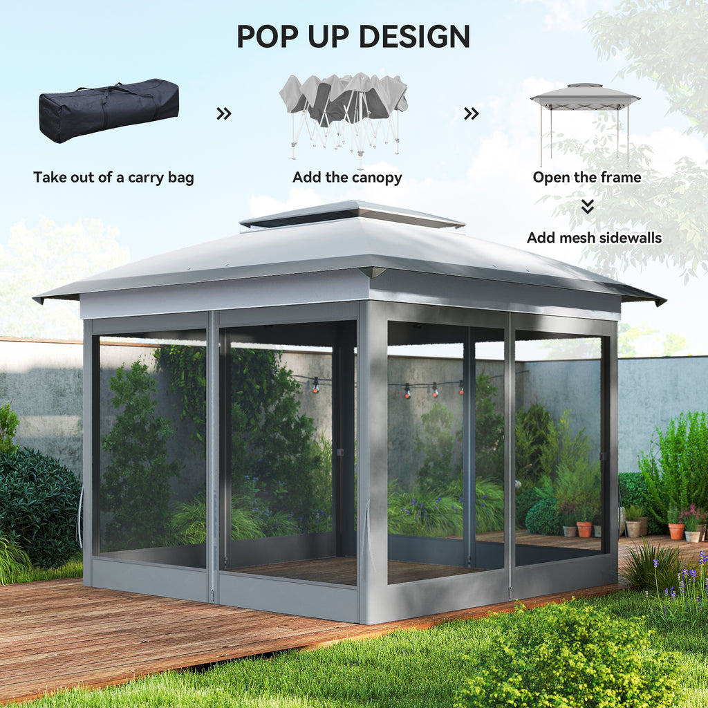 12' x 12' Pop Up Canopy Sun Shade Instant Tent Folding with Mesh Sidewalls, Grey