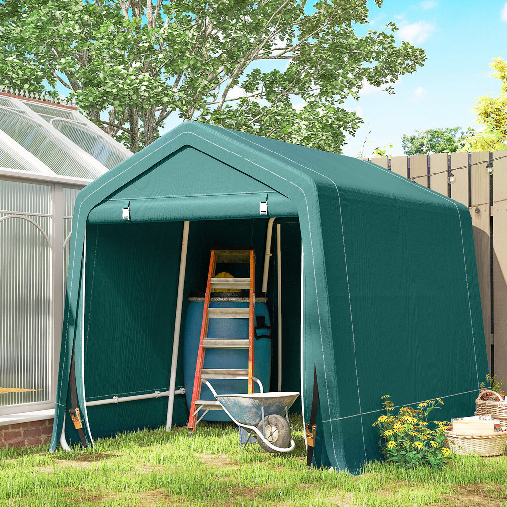 7.9' x 6.6' Garden Storage Tent, Patio Storage Shelter w/ Metal Frame and Double Zipper Doors, Green