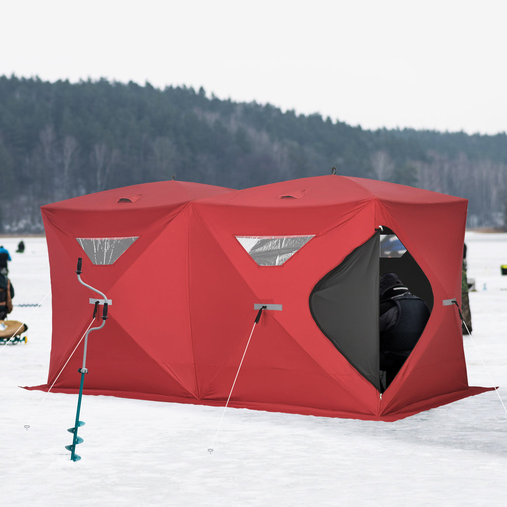 5-8 Person Pop-up Ice Fishing Shelter, Portable Ice Fishing Tent, Red