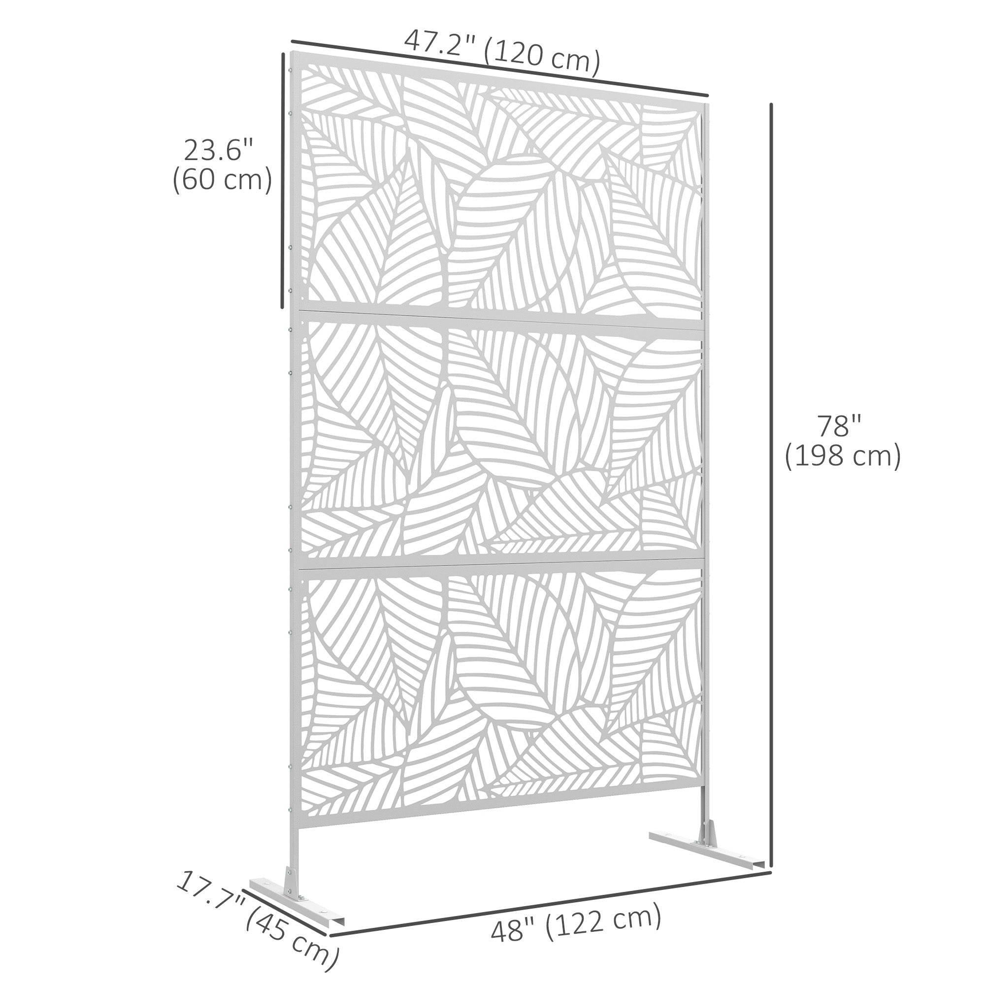 6.5FT Decorative Outdoor Divider, Metal Privacy Screen with Stand, Large Leaf Style, White