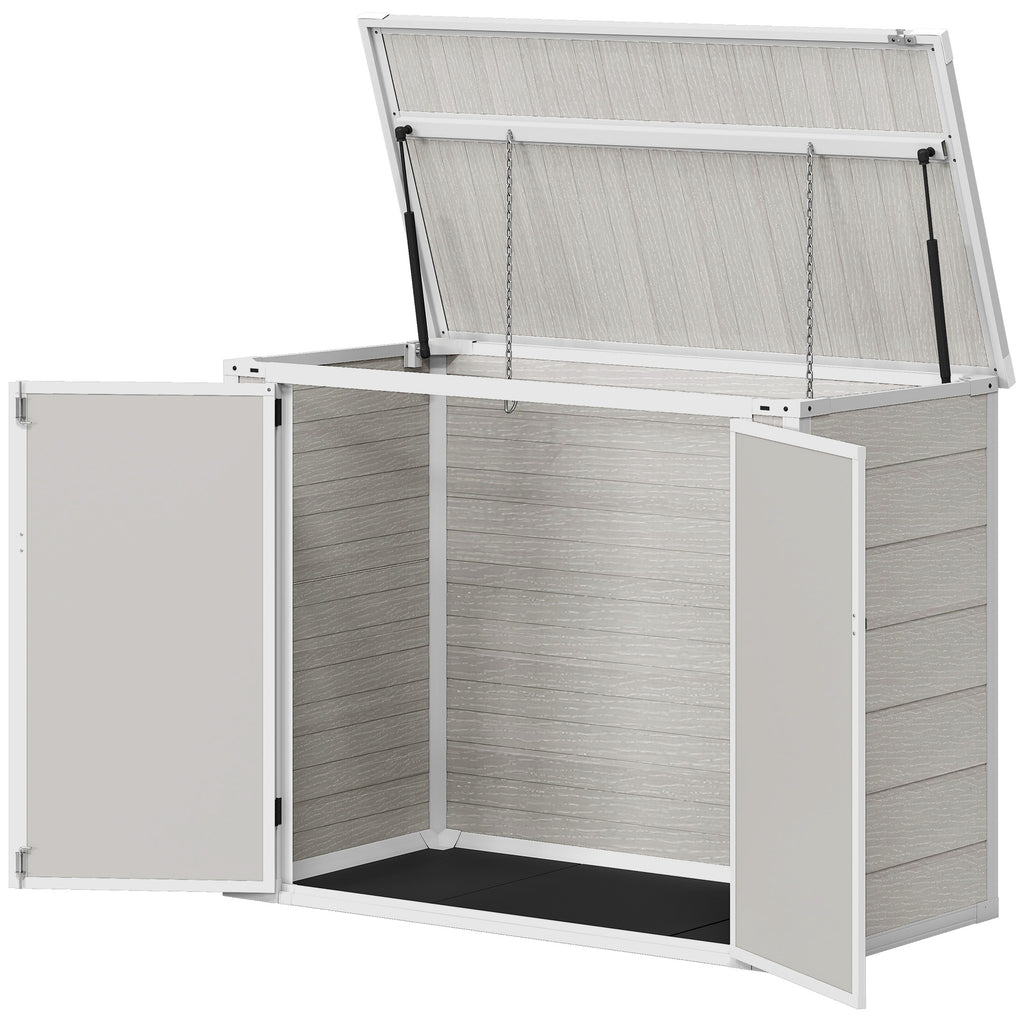 41 Cu. Ft. Outdoor Storage Shed, Outdoor Horizontal Trash Can Storage with Chain Lid, Lockable Storage Box, Light Grey
