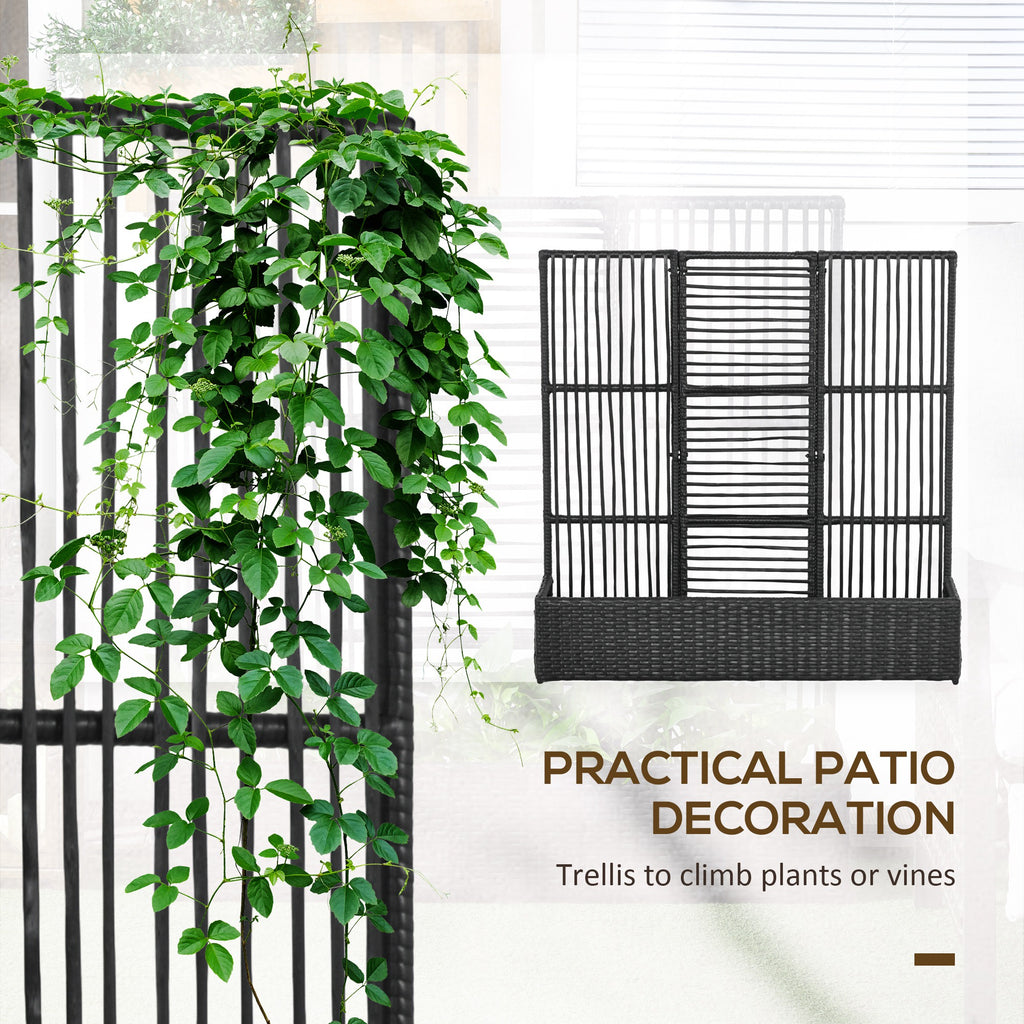 Raised Garden Bed with Lattice Trellis, Rattan Outdoor Planter with Storage for Garden, Patio, Balcony, Black