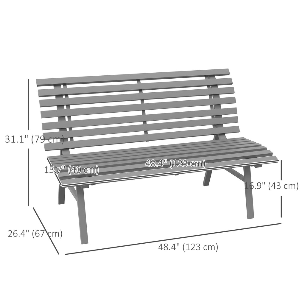 Outdoor Bench Patio Bench, Aluminum Lightweight Park Bench with Slatted Seat for Lawn, Park, Deck, Grey