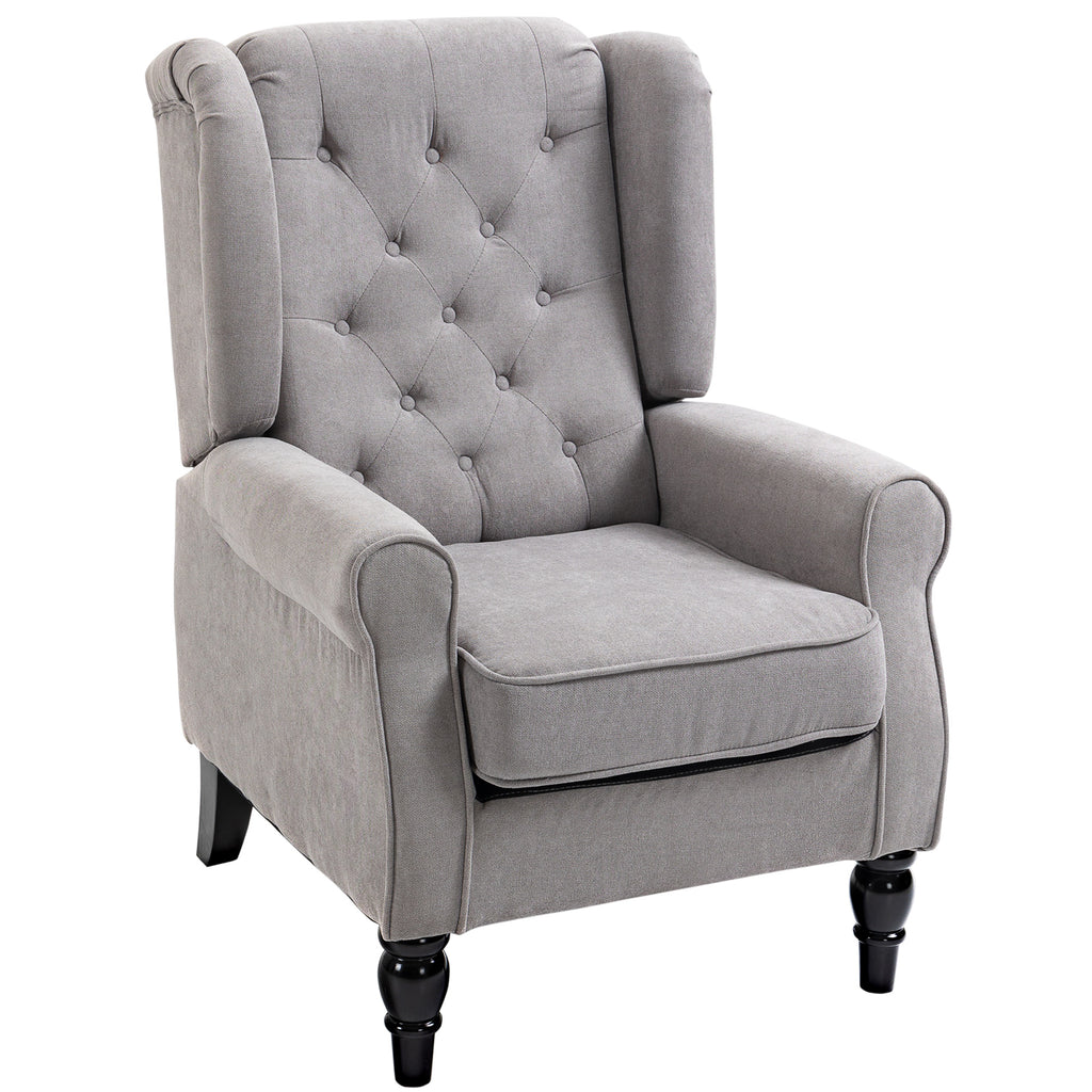 Fabric Accent Chair, Button Tufted Armchair, Upholstered Modern Living Room Chair, Wingback Chair with Wood Legs, Rolled Arms, Thick Padding for Bedroom, Grey