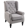Fabric Accent Chair, Button Tufted Armchair, Upholstered Modern Living Room Chair, Wingback Chair with Wood Legs, Rolled Arms, Thick Padding for Bedroom, Grey