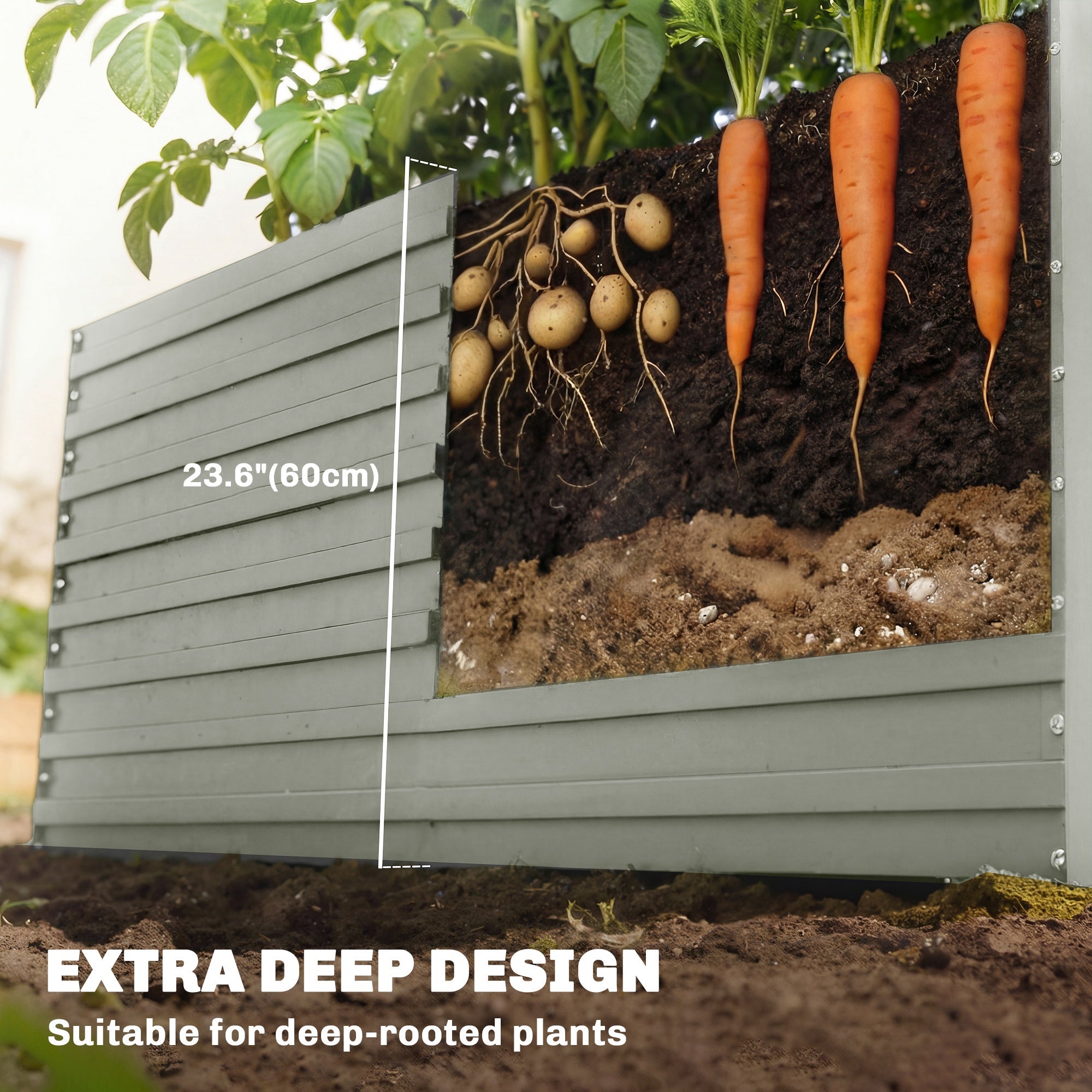 5' x 3' x 2' Raised Garden Bed, Galvanized Planter Box for Growing Flowers, Herbs and Vegetables, Light Grey