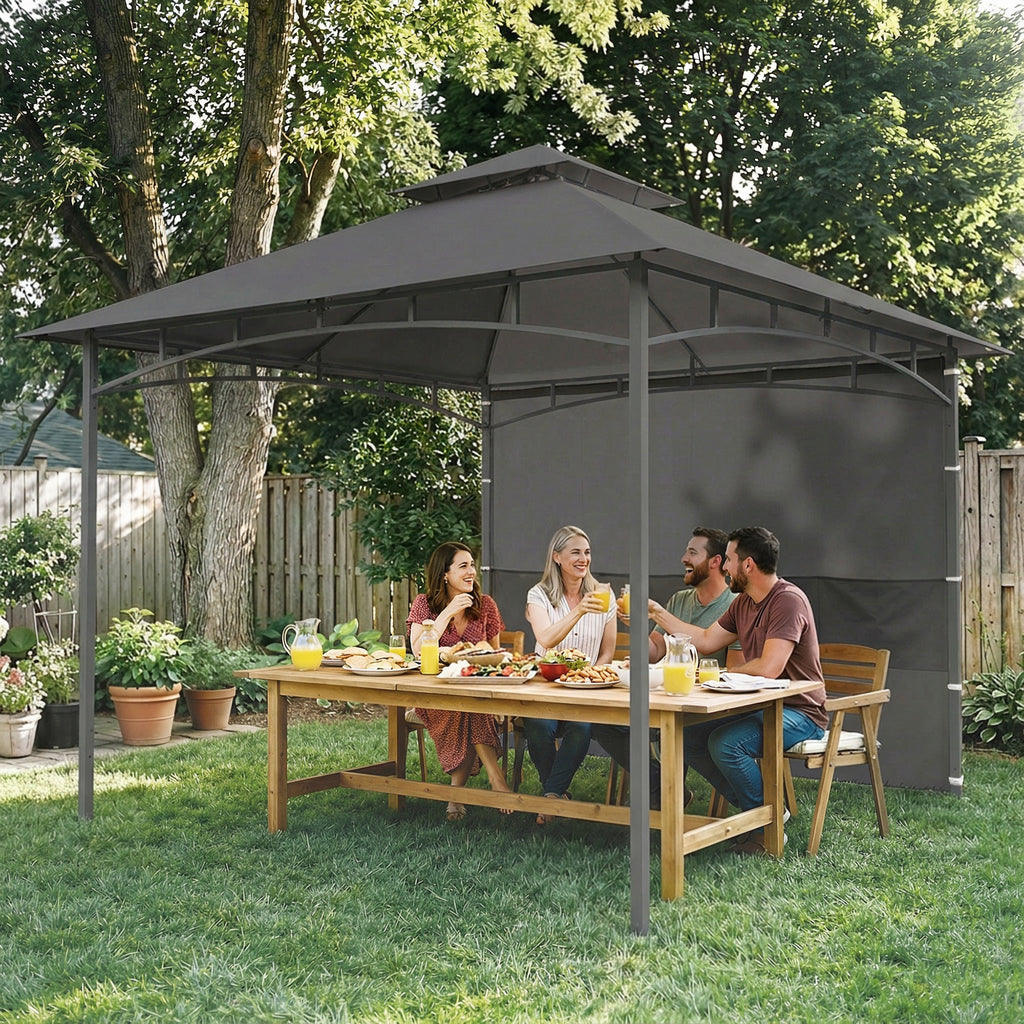 10' x 10' Patio Gazebo, Double Roof Outdoor Gazebo Canopy Shelter with Storage, Hook, Metal Frame, Dark Grey