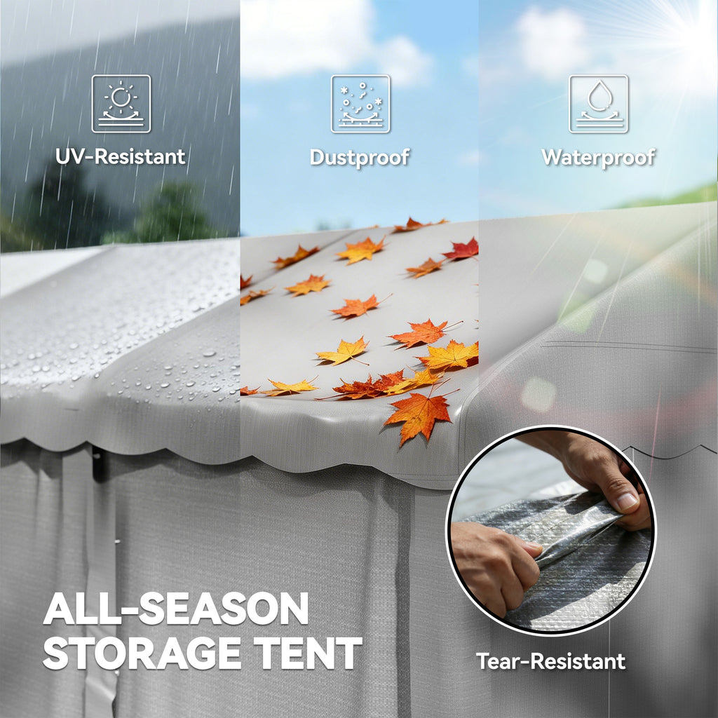 20' x 10' Portable Shed, Outdoor Storage Shed Tent with Roll-up Zipper Door and Removable Sidewalls, Light Grey