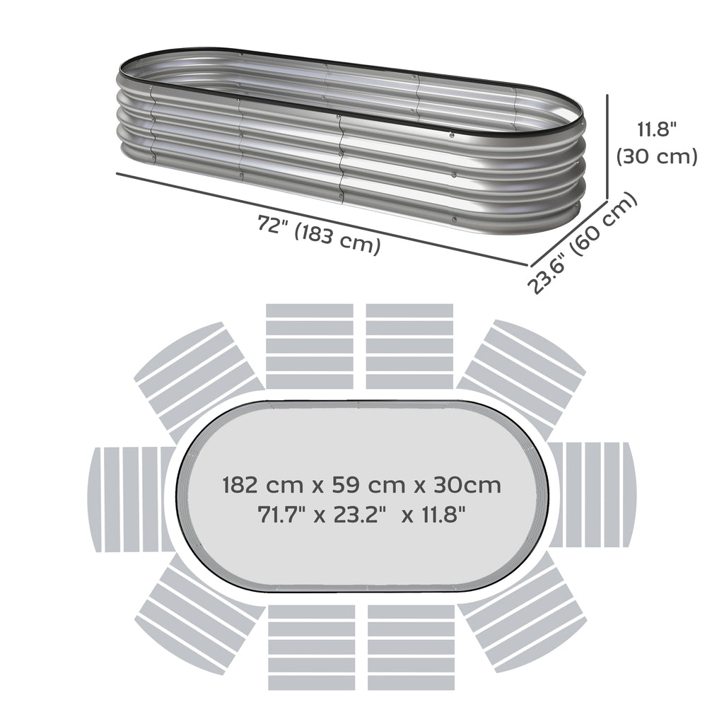 Galvanized Raised Garden Bed, 6 x 2 x 1 Modular Metal Garden Beds with Rubber Strip Edging, Heavy-Duty Outdoor Planter Box for Vegetables, Flowers and Herbs, Silver