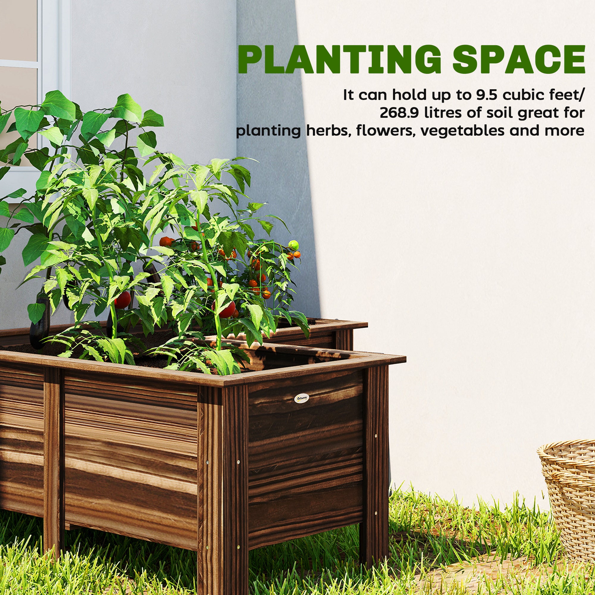 Raised Garden Bed, Wooden Elevated Planter Box Outdoor with Legs, for Vegetables, Flowers, Herbs, L-shaped, Carbonized