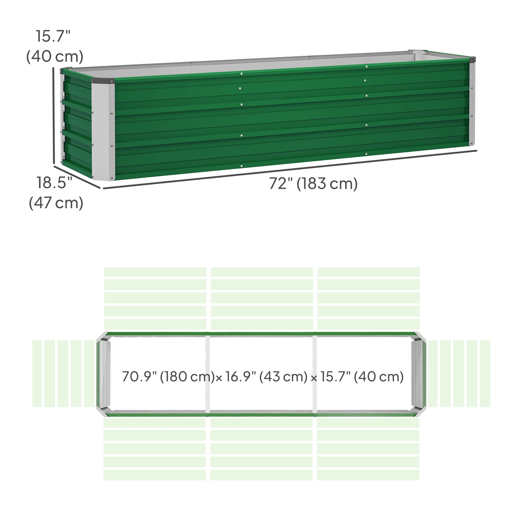 6' x 1.5' x 1.3' Galvanized Raised Garden Bed, Elevated Large Metal Planter Box w/ Install Gloves for Backyard, Patio to Grow Vegetables, Herbs, and Flowers, Green
