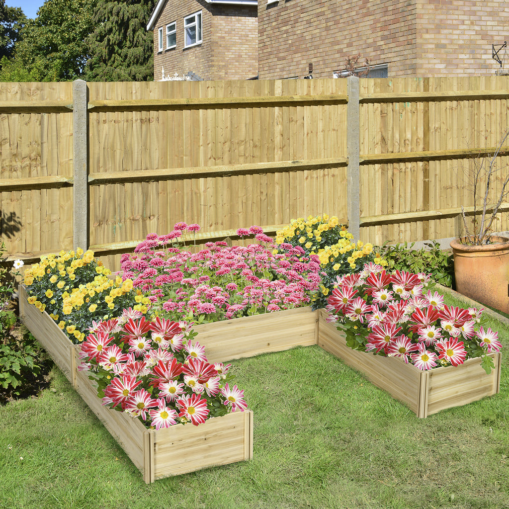 DIY 5-box Garden Planter with Open Bottom for Outdoor Plants, Vegetables, Flowers, Herbs, Natural Wood
