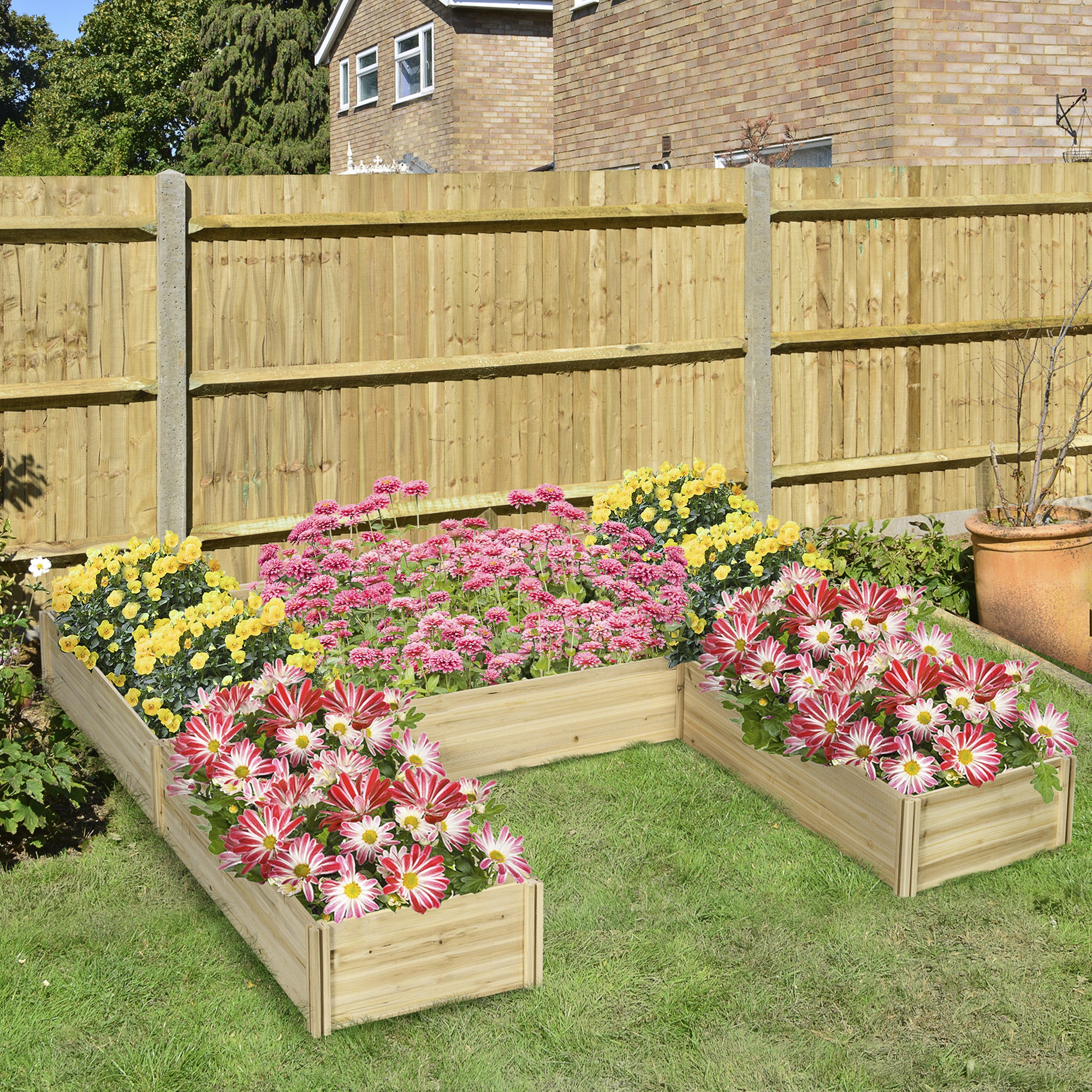 DIY 5-box Garden Planter with Open Bottom for Outdoor Plants, Vegetables, Flowers, Herbs, Natural Wood