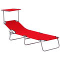 Outdoor Lounge Chair, Adjustable Folding Chaise Lounge, Tanning Chair with Sun Shade for Beach, Camping, Hiking, Backyard, Red