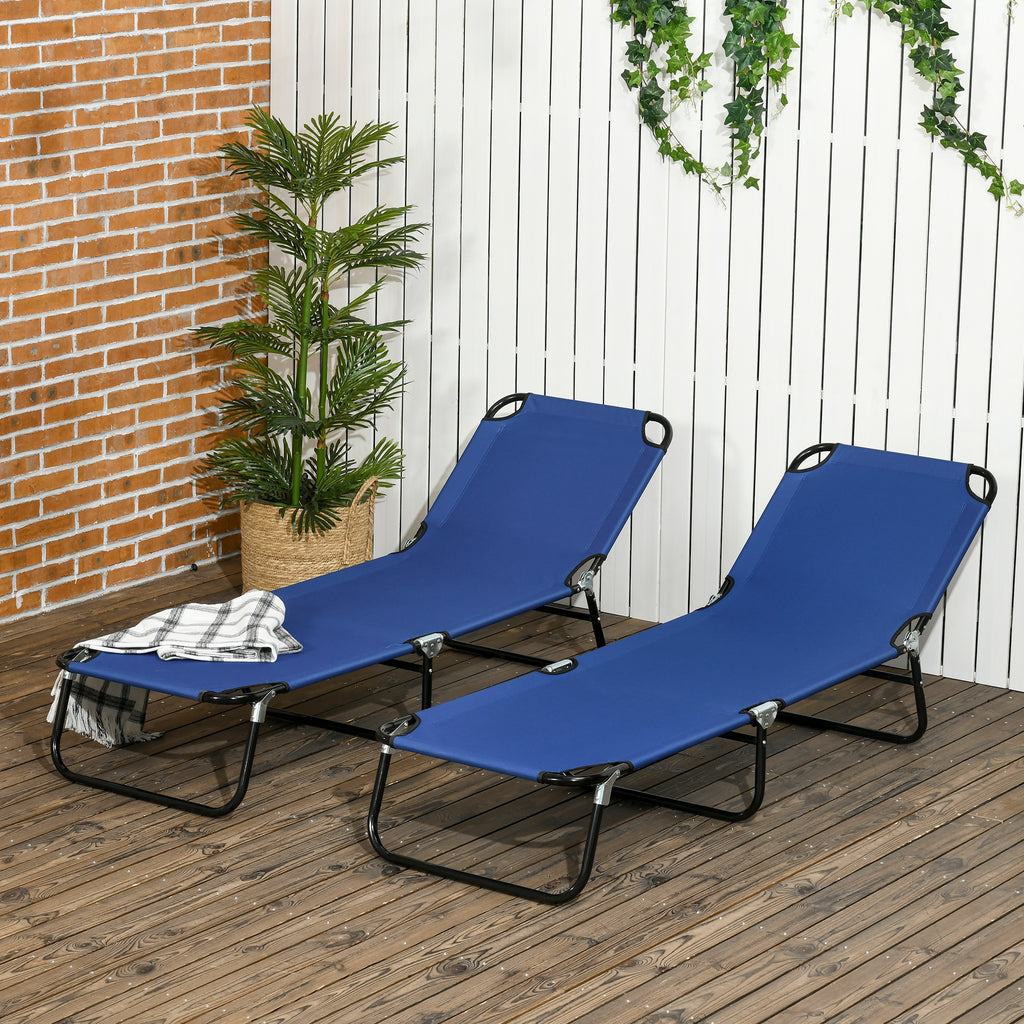 Set of 2 Folding Outdoor Lounge Chair, Sun Tanning Chairs with Reclining Back, Breathable Mesh for Beach Patio, Blue