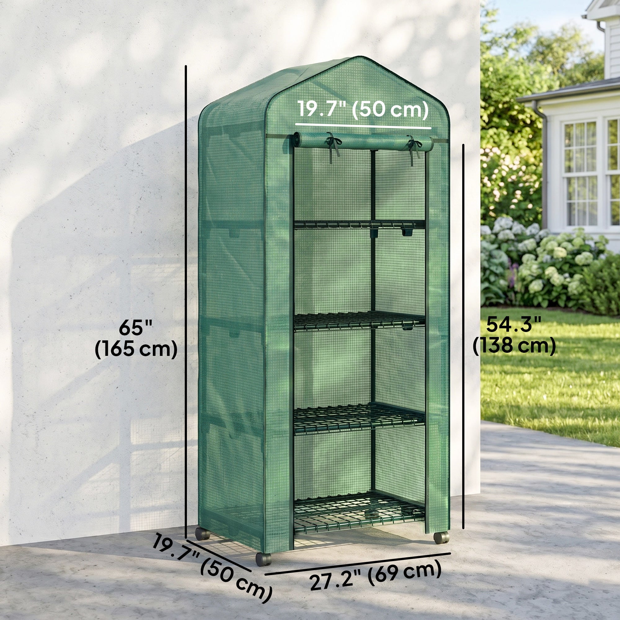 Portable Greenhouse, Outdoor Hot House Plant Flower Greenhouse with 4 Tier Shelves, PE Cover, Green