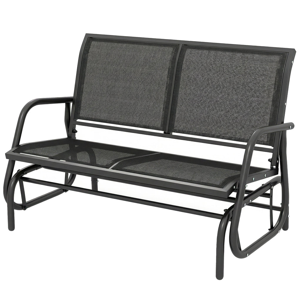 Outdoor Glider Bench, 2 Seater Garden Patio Glider Chair with Sling Fabric Seat, Steel Frame, Black