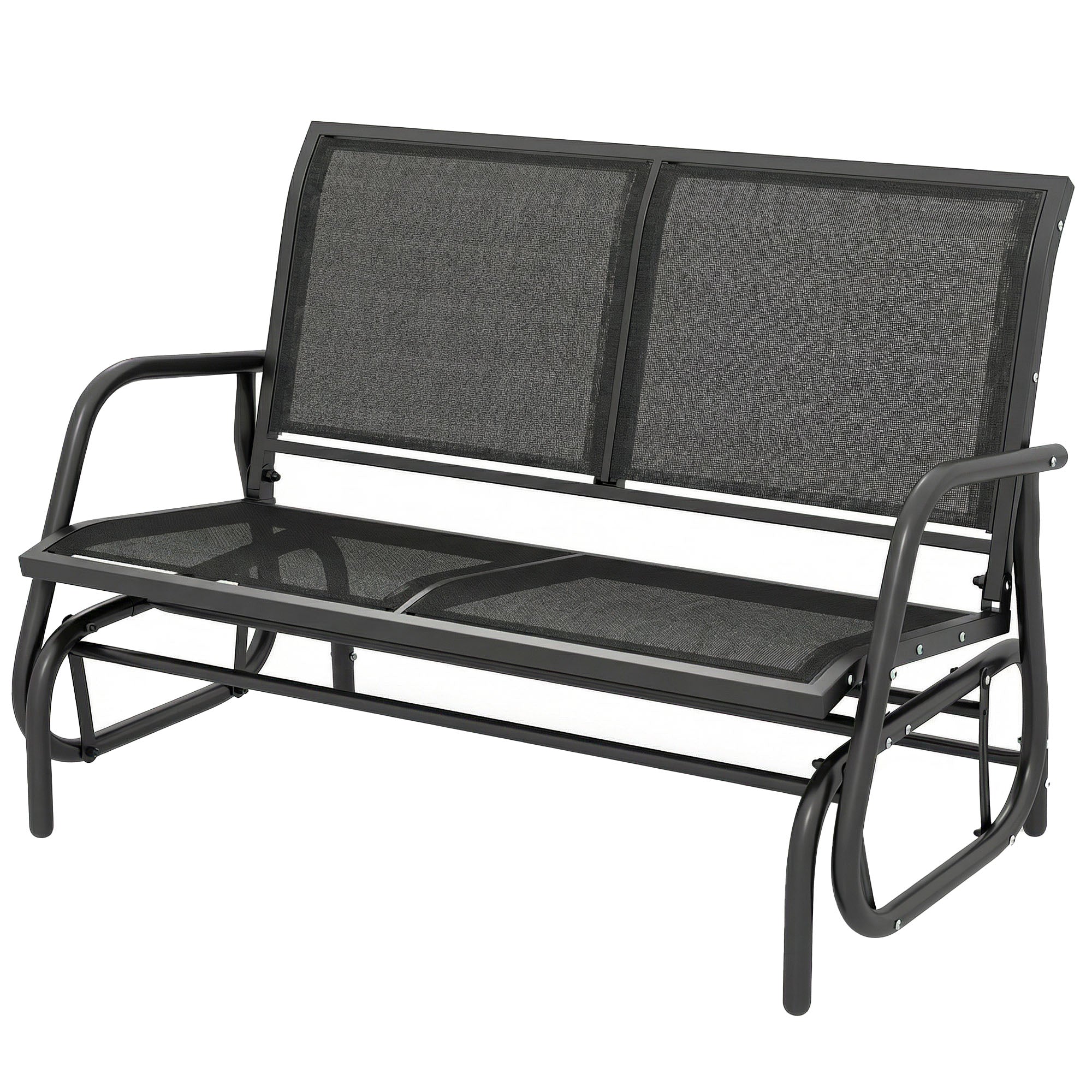 Outdoor Glider Bench, 2 Seater Garden Patio Glider Chair with Sling Fabric Seat, Steel Frame, Black