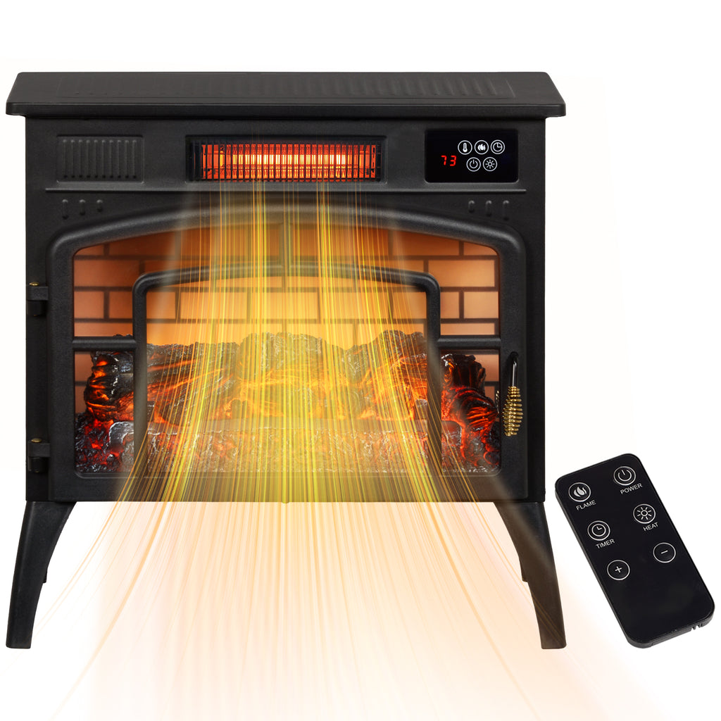 Electric Fireplace Stove, Infrared Fireplace Heater with Realistic Flame, Adjustable Temperature, 1500W, Black