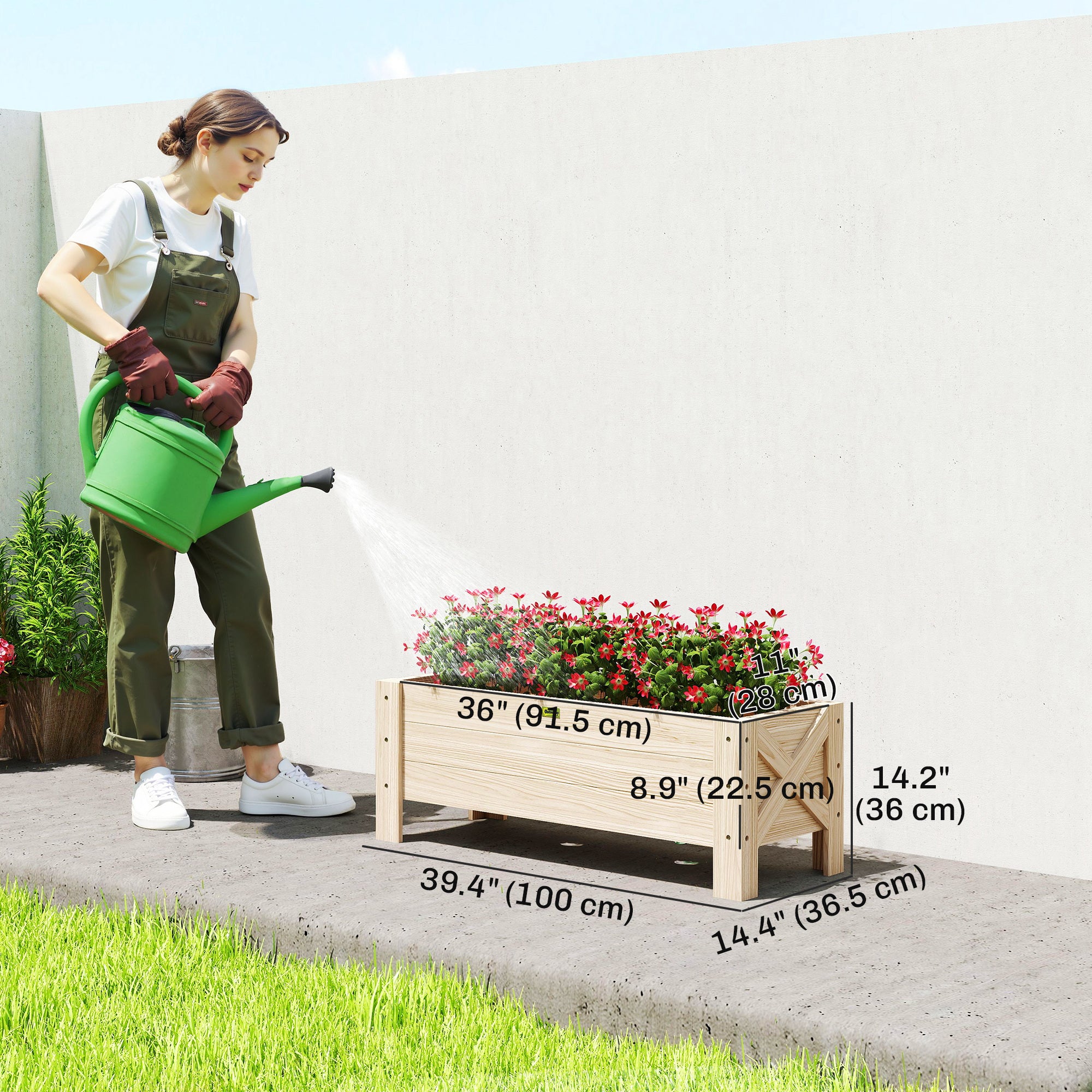 3.3 x 1.2 x 1.2 ft Garden Raised Bed Planter Grow Containers for Outdoor Patio Plant Flower Vegetable Pot, Natural