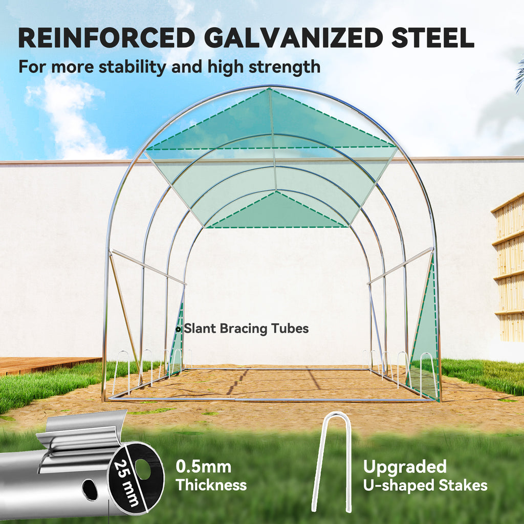 Walk-in Tunnel Greenhouse, Plant Hot House with Sunshade Net, Roll-up Mesh Sidewalls, 2 Doors, 6.6' x 10' x 6.5' , Green