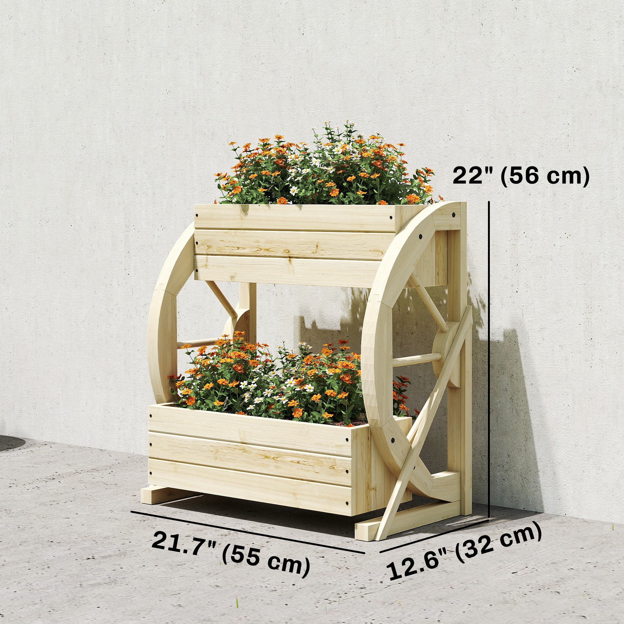 Wooden Wagon Planter Box, 2-Tier Raised Garden Bed, for Vegetables Flowers Herbs, Natural