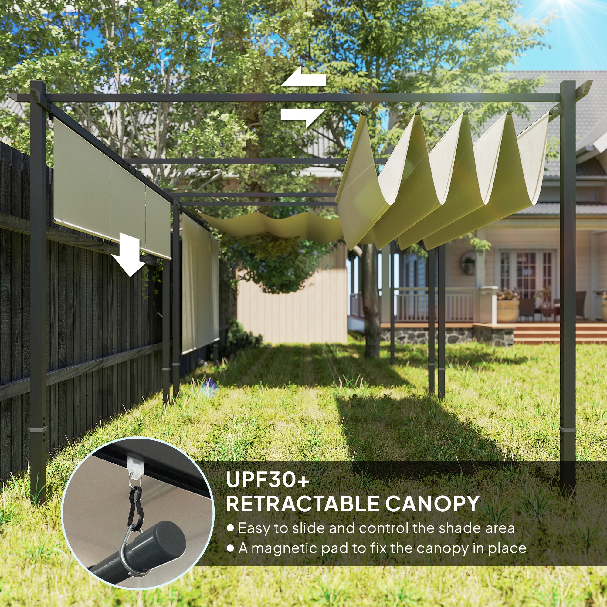 10' x 12' Retractable Pergola Canopy with Roller Shade, Free Standing Patio Gazebo, UPF30+