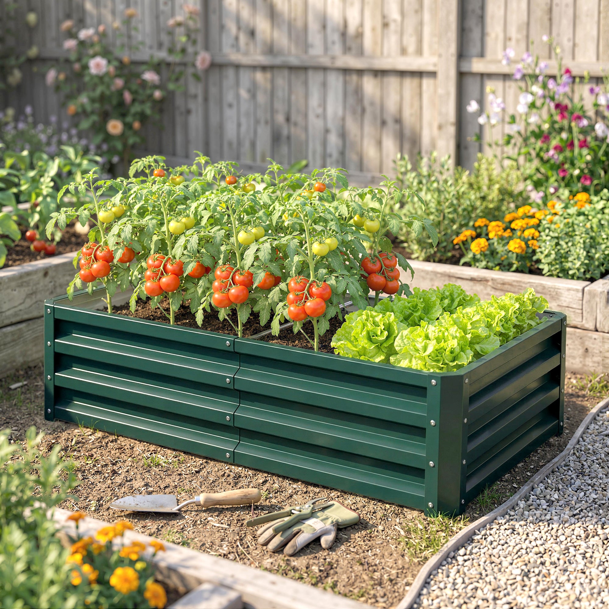 Galvanized Raised Garden Bed, Outdoor Planter Box for Vegetables, Flowers, Herbs, 4' x 2' x 1', Dark Green