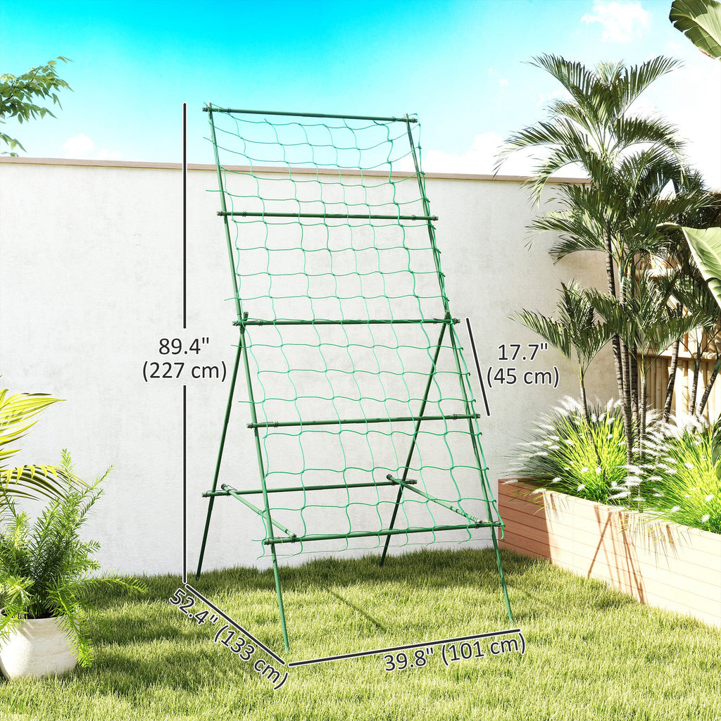 Cucumber Trellis for Climbing Plants, Adjustable A-Frame Garden Trellis with Climbing Net, 20 Metal Clips, 4 Net Straps
