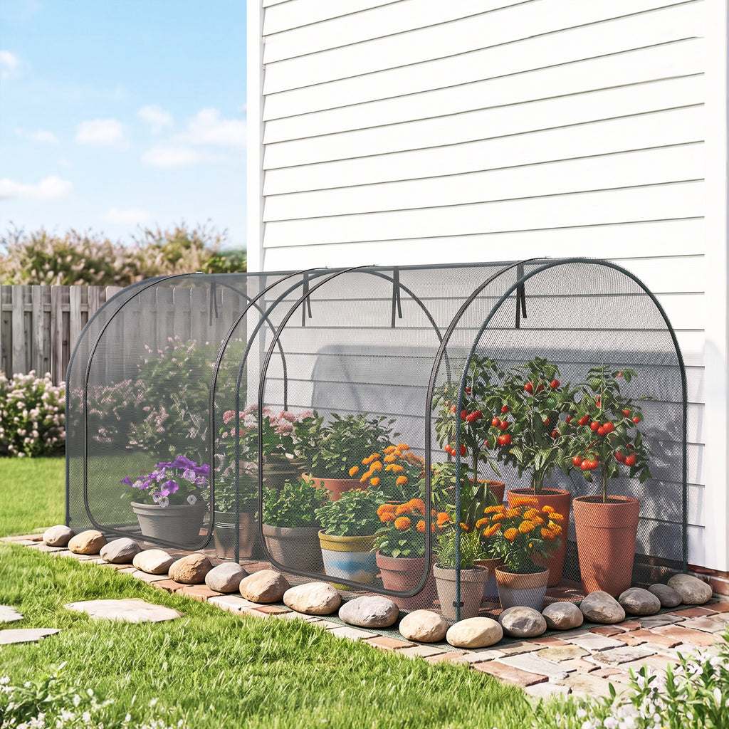 8' x 4' Crop Cage, Garden Plant Protector, with 2 Zippered Doors and 6 Ground Stakes, for Garden, Yard, Lawn, Black