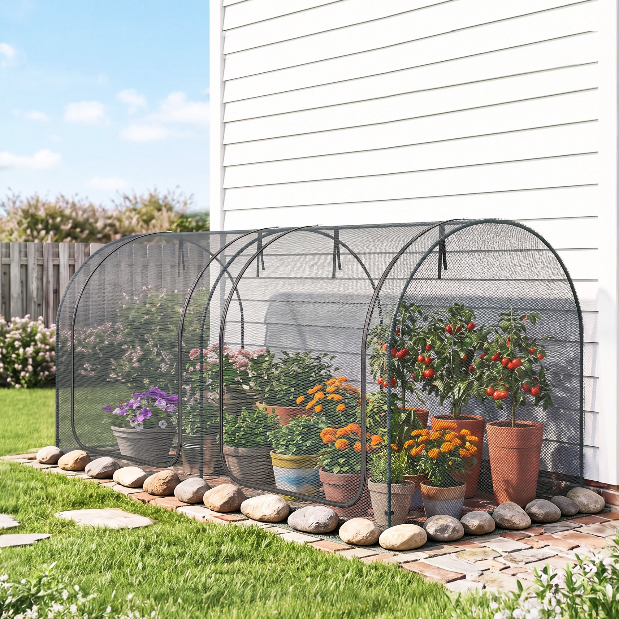 8' x 4' Crop Cage, Garden Plant Protector, with 2 Zippered Doors and 6 Ground Stakes, for Garden, Yard, Lawn, Black