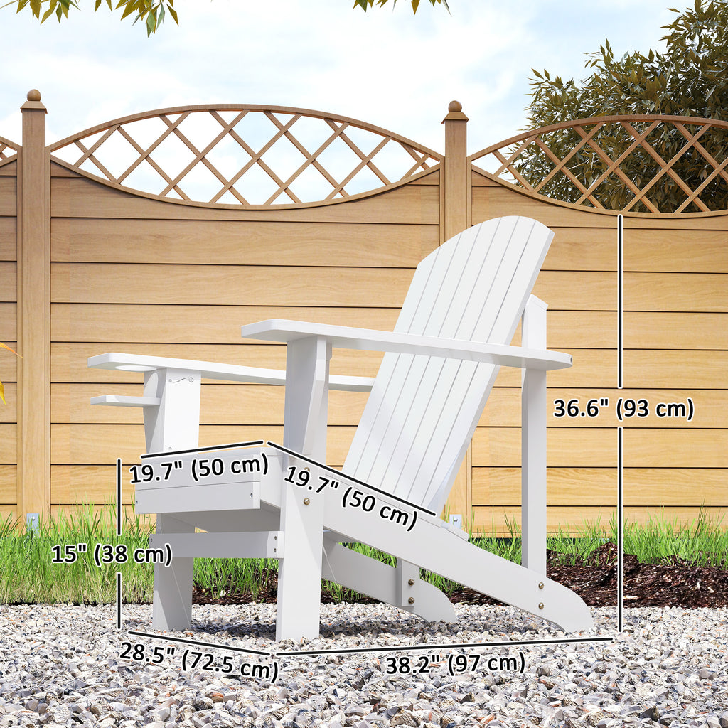 Classic Adirondack Chair Muskoka Chair, Garden Deck Chair with Cup Holder for Patio, Indoor, Backyard, White