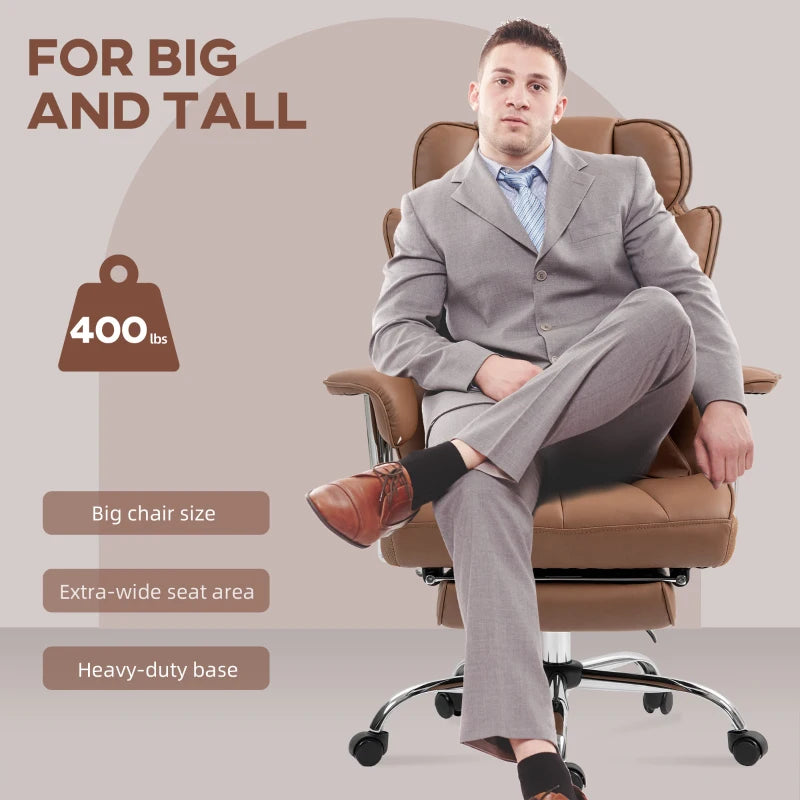 Brown Padded Executive Desk Chair with 6-Point Vibration Massage and Footrest