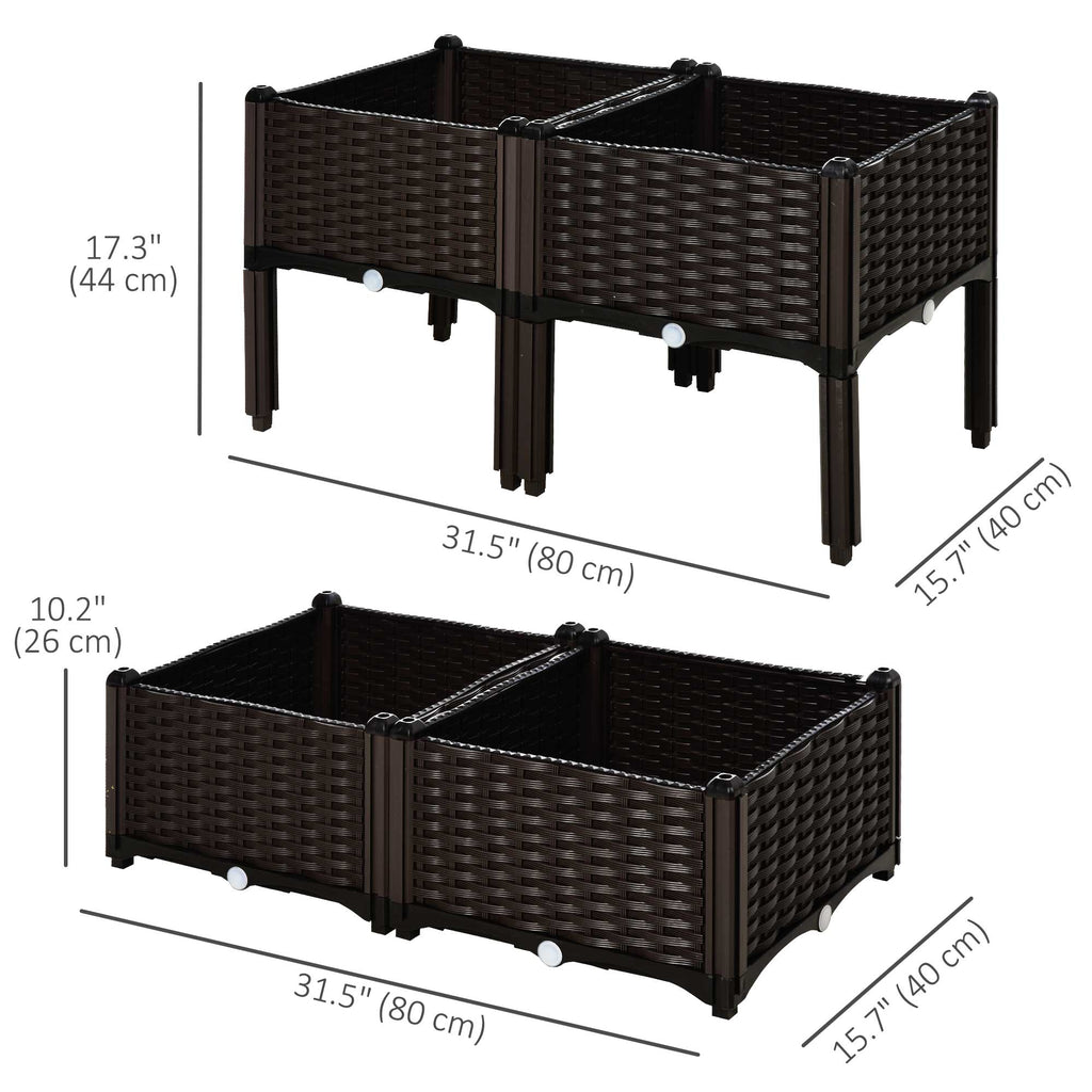 4 Piece Raised Garden Bed PP Raised Flower Bed Vegetable Herb Grow Box Stand Brown