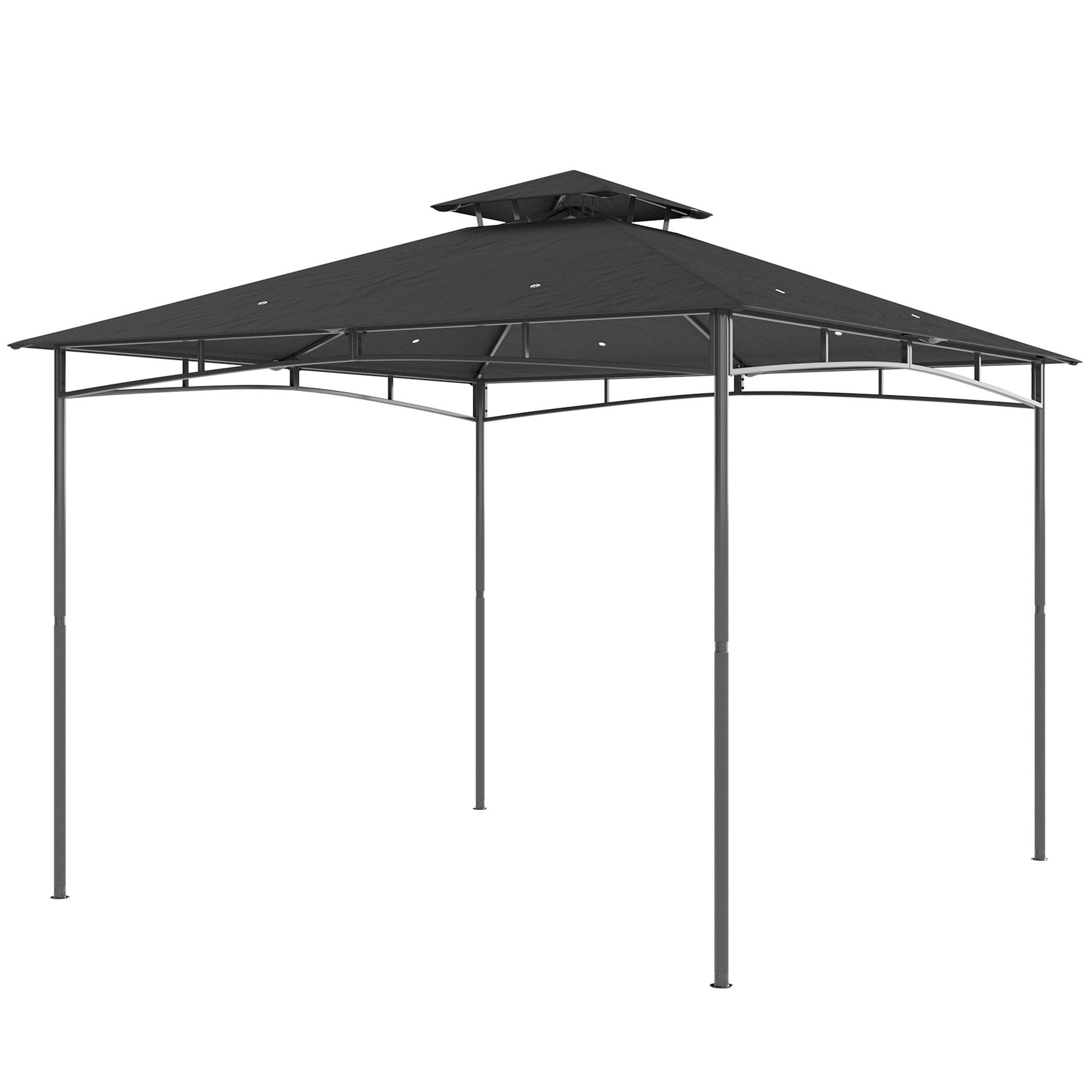 10' x 10' Gazebo, Soft Top Outdoor Gazebo with 2-Tier Roof, Metal Frame, Dark Grey