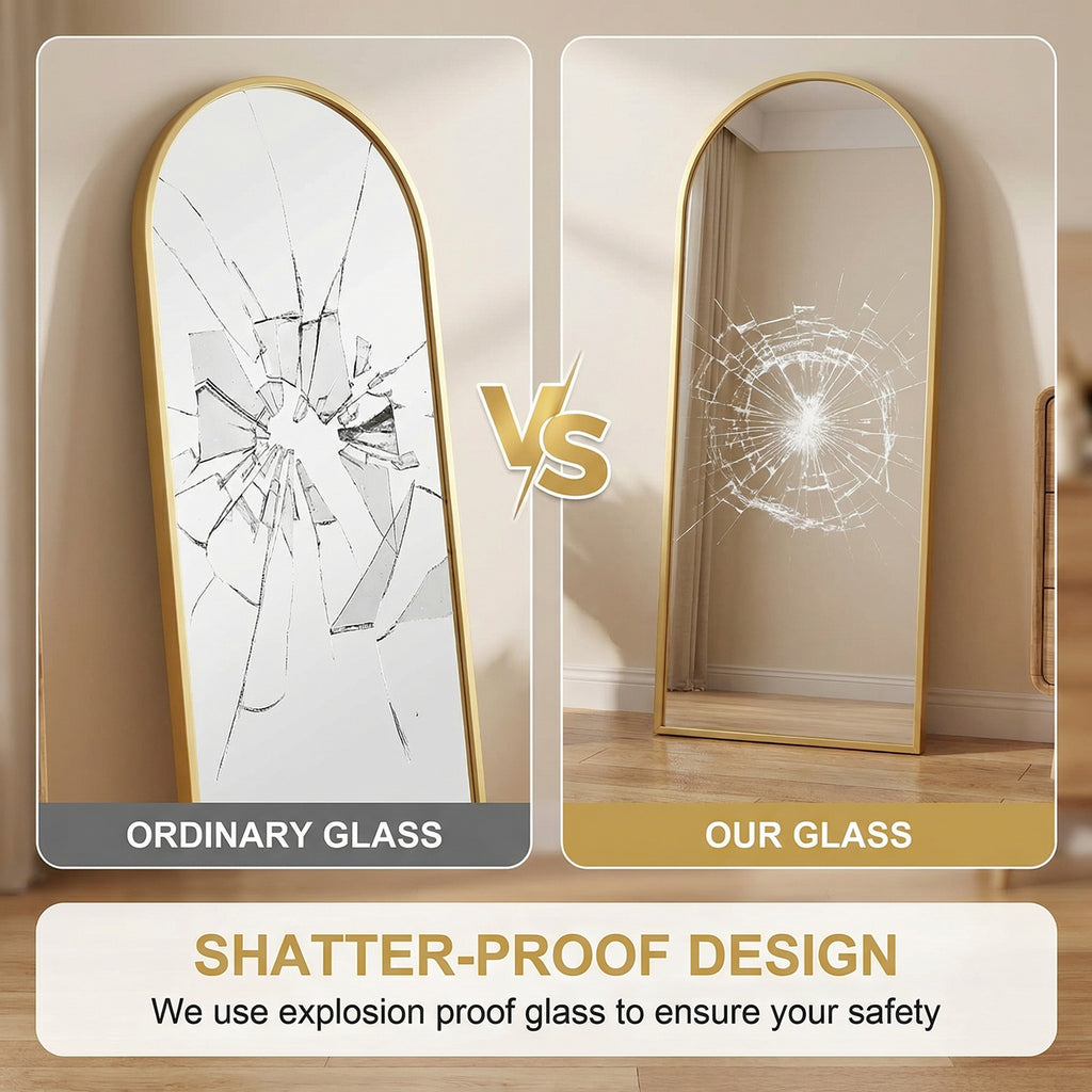 Arched Standing Mirror, 64" x 20" Full Length Mirror, Free Standing or Wall Mounted for Living Room, Bedroom, Gold
