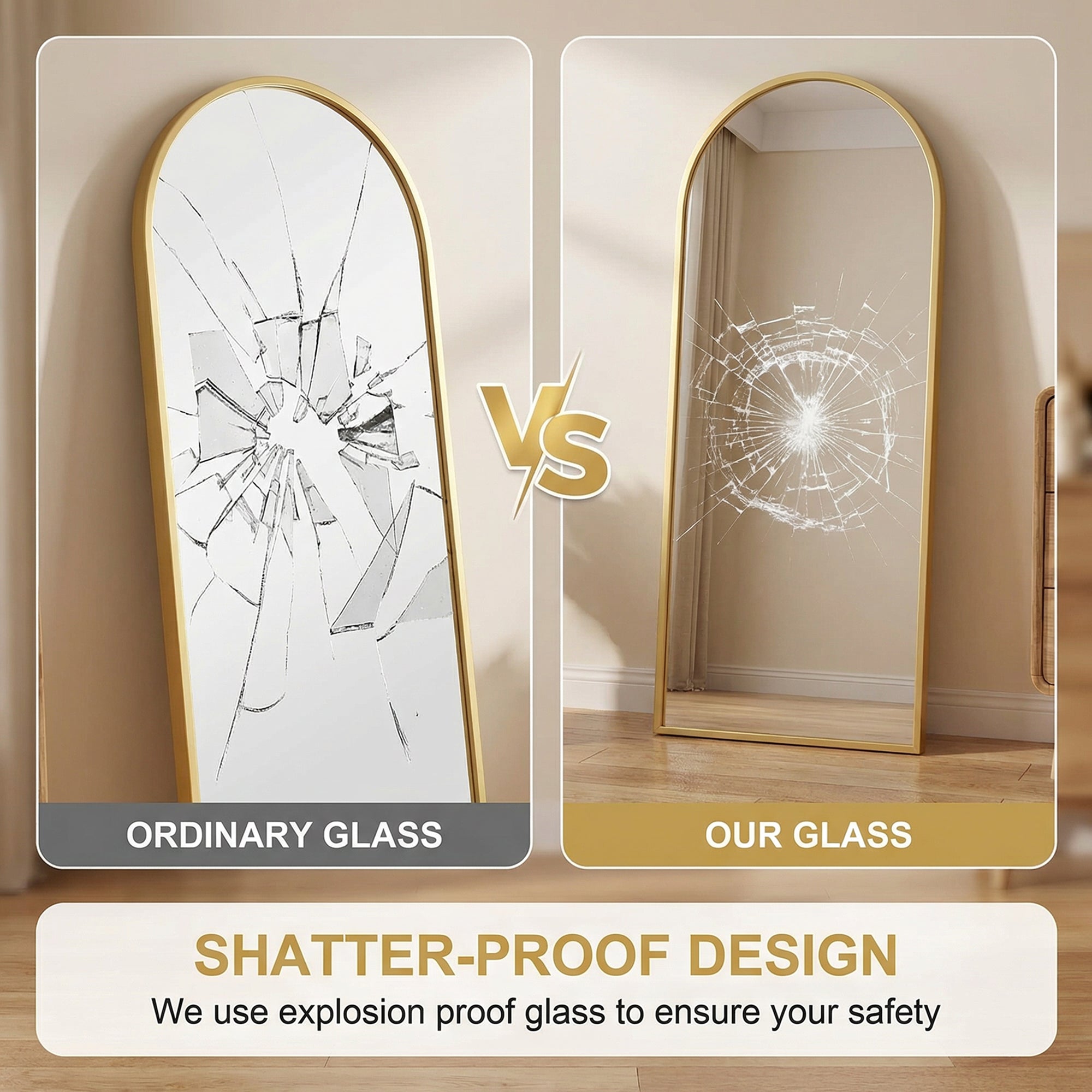 Arched Standing Mirror, 64" x 20" Full Length Mirror, Free Standing or Wall Mounted for Living Room, Bedroom, Gold