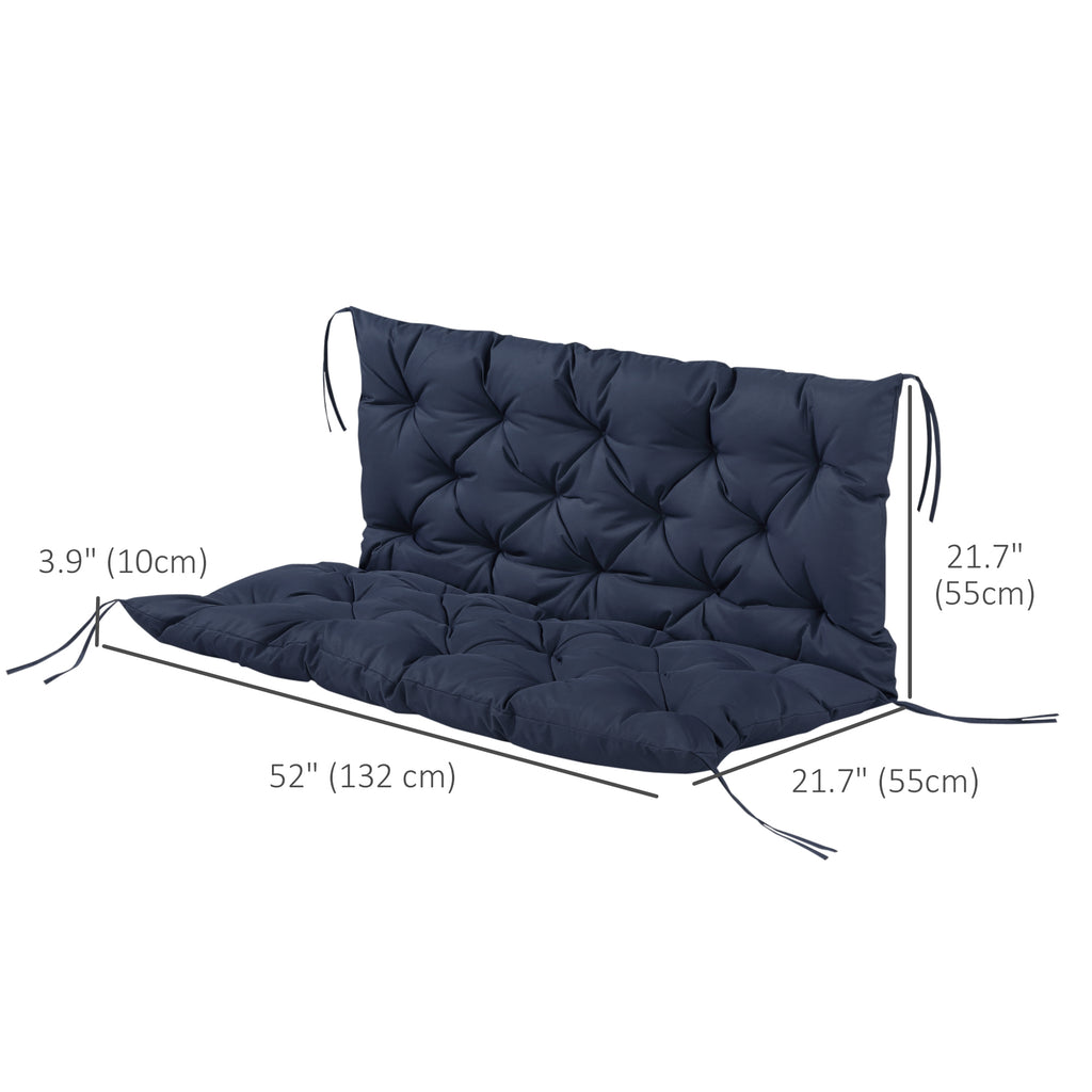 2 Seater Garden Bench Cushion, Soft Thick Outdoor Non-Slip 2 Seater Soft Pad With Backrest for Garden Patio, 52" x 43" x 4", Navy Blue