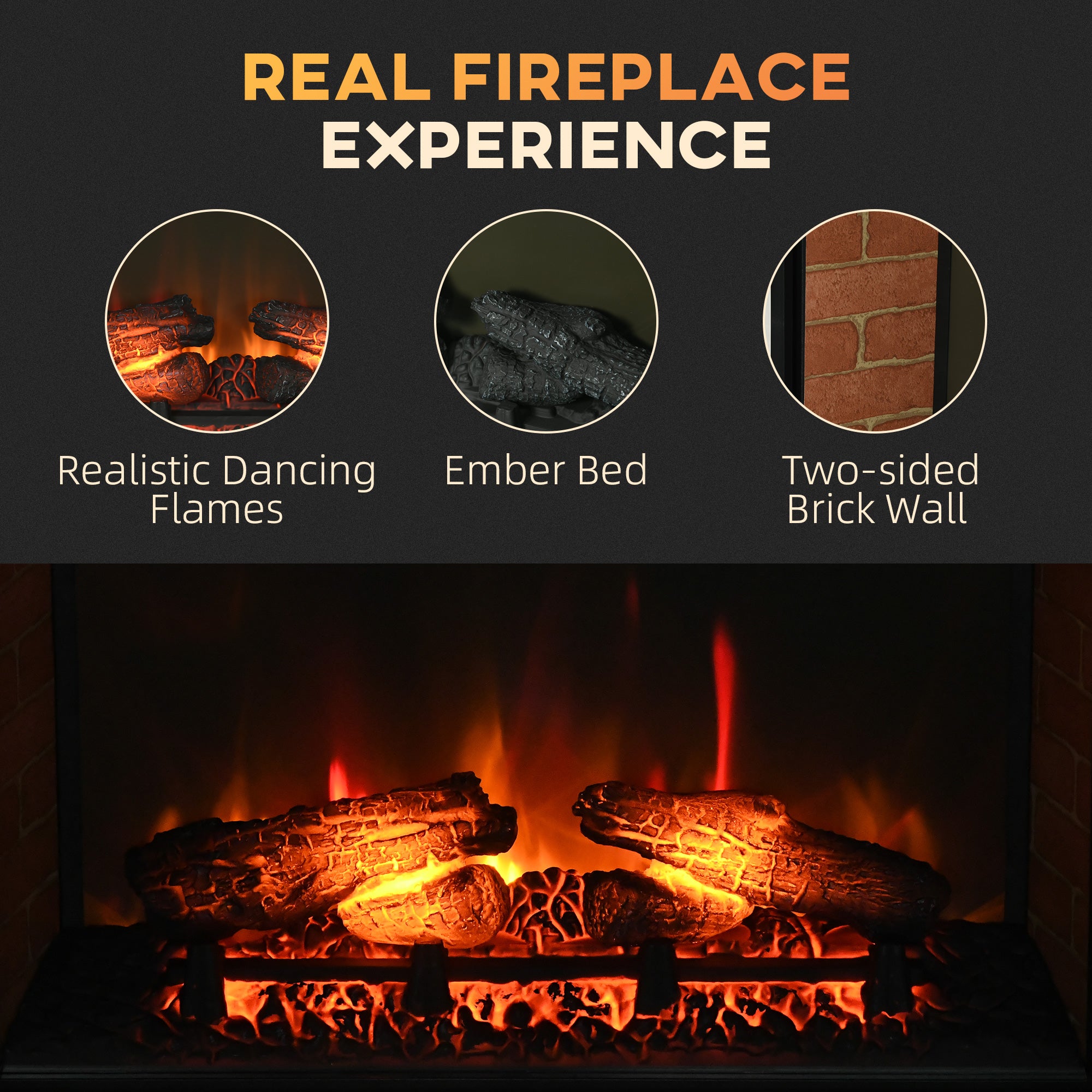 27" Electric Fireplace Insert, Retro Recessed Fireplace Heater with Realistic Log Flame, Remote Control, Adjustable Brightness, 1400W, Black