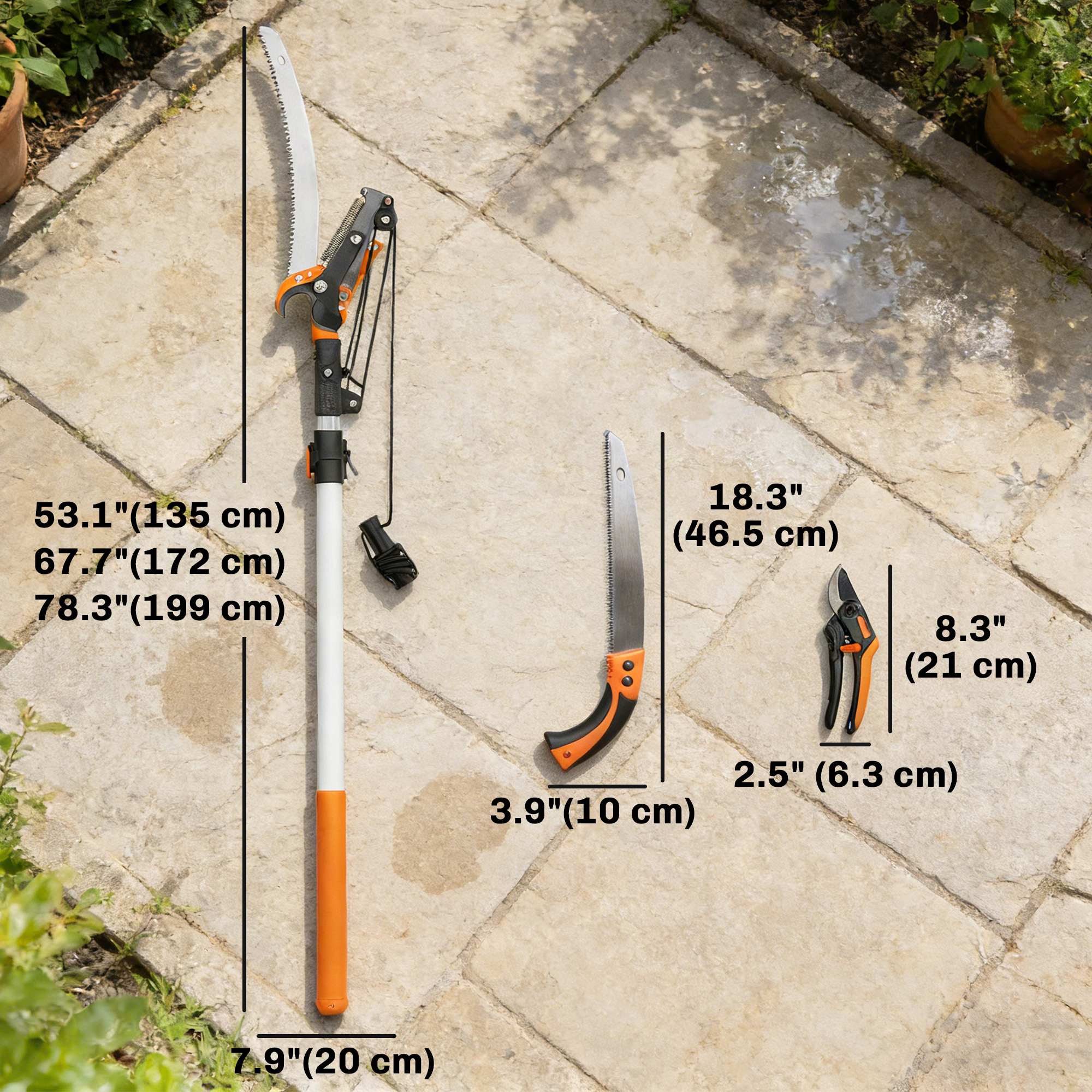 2-In-1 Manual Pole Saw, Hand Pruning Saw, Secateurs with Safety Lock, 6.5ft Aluminium Telescopic Pole Pruner