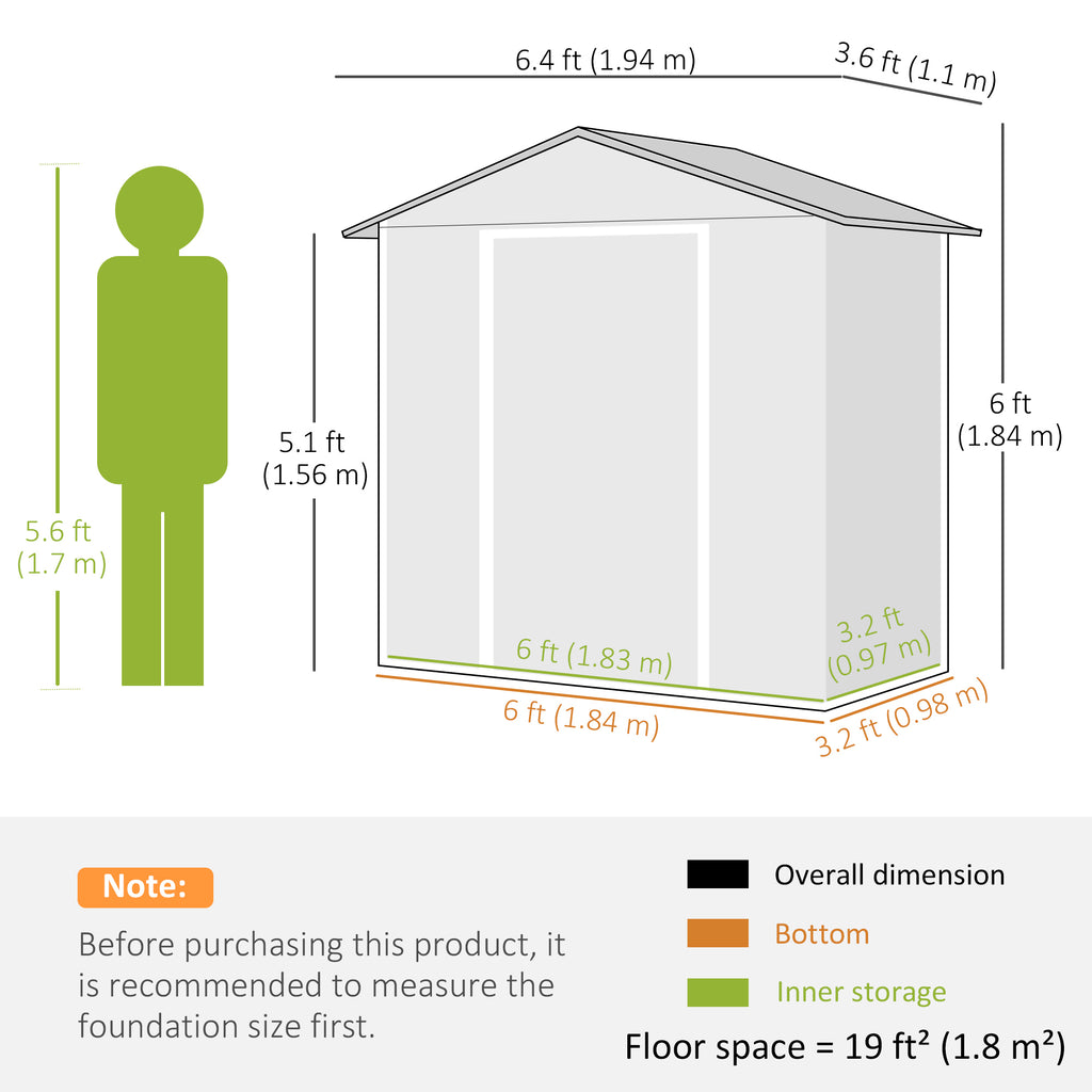 6.5x3.5ft Metal Garden Storage Shed for Outdoor Tool Storage with Double Sliding Doors and Vents, Green